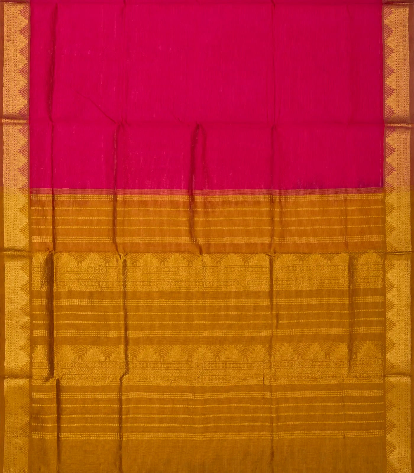 RmKV Hot Pink Handloom Silk Cotton Saree With Zari Stripes - view 2