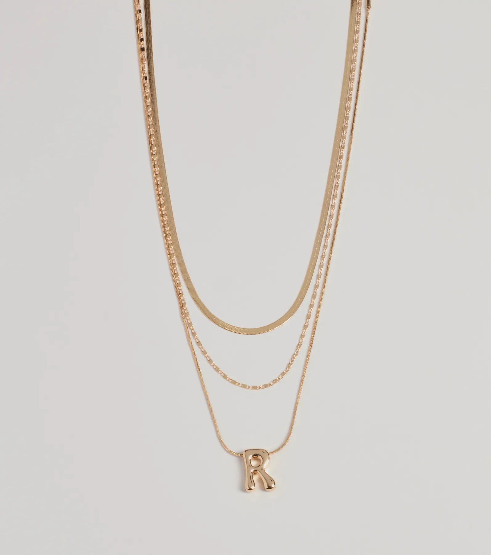 Windsor R Initial Layered Bubble Necklace – GOLD
