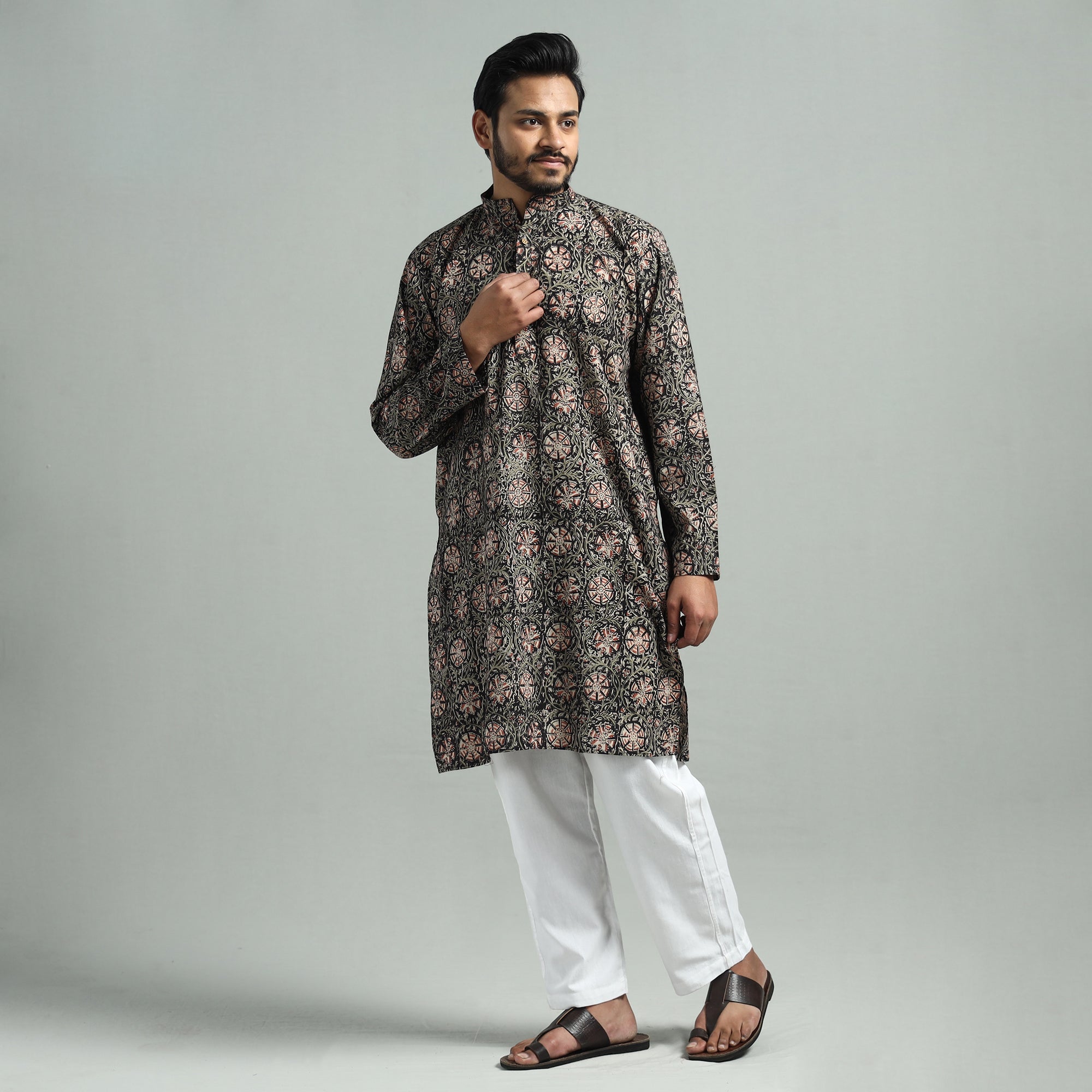 ITOKRI CASUALS Black - Kalamkari Block Printed Cotton Men Long Kurta