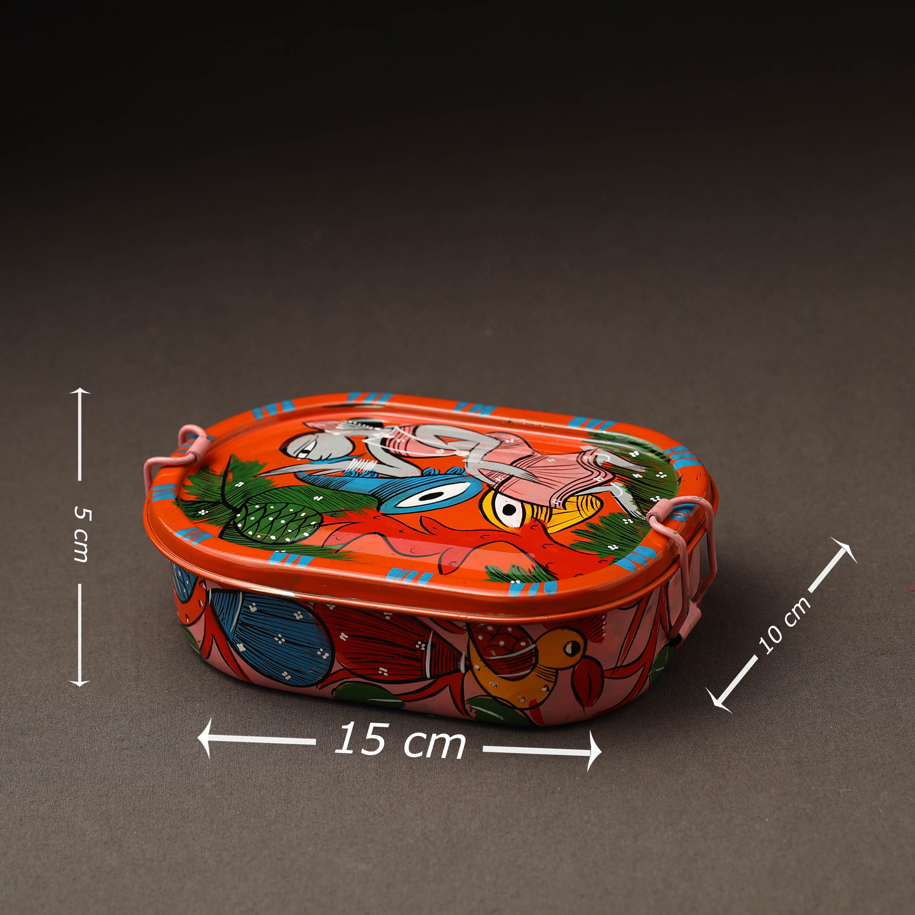 AAYAAS Bengal Patua Handpainted Stainless Steel Rectangle Lunch Box (6 x 4 in) - view 3