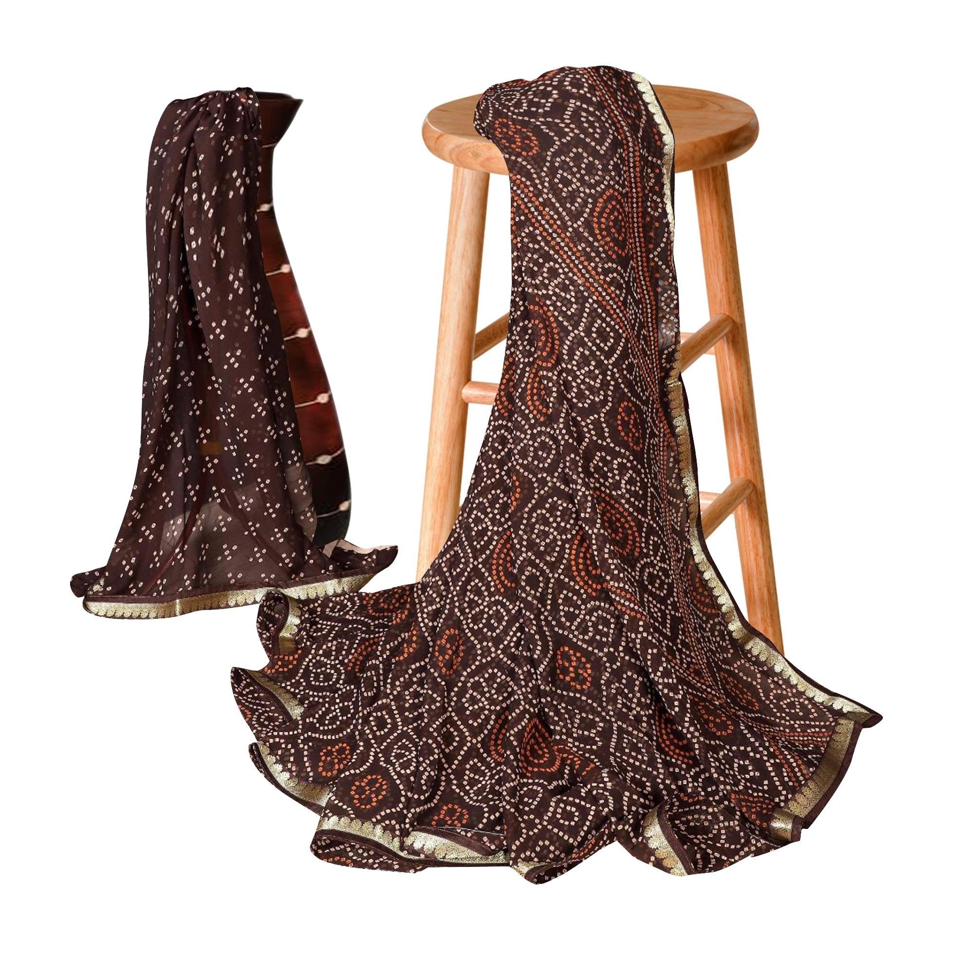 Peachmode Impressive Brown Colored Casual Bandhani Printed Georgette Saree