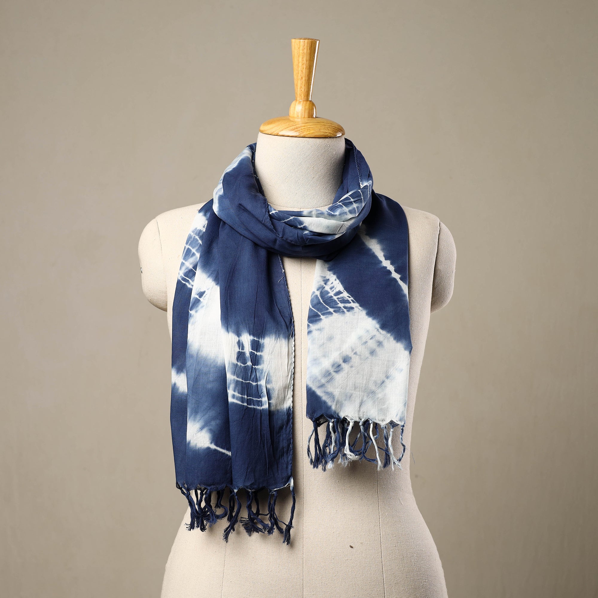 HAVELI CHRONICLES Blue - Cotton Tie-Dye Shibori Stole with Tassels 210