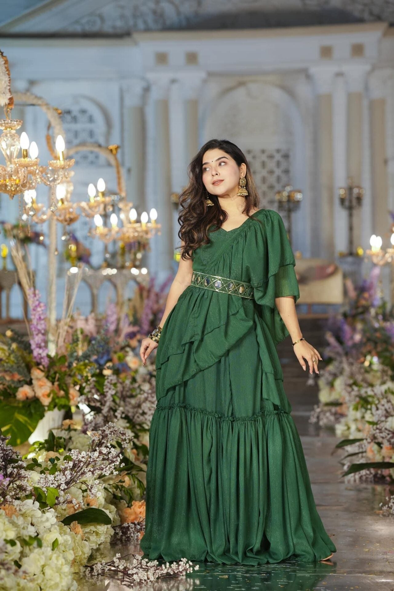 Idaho-o Savannah green Chiffon saree – Women's - view 4