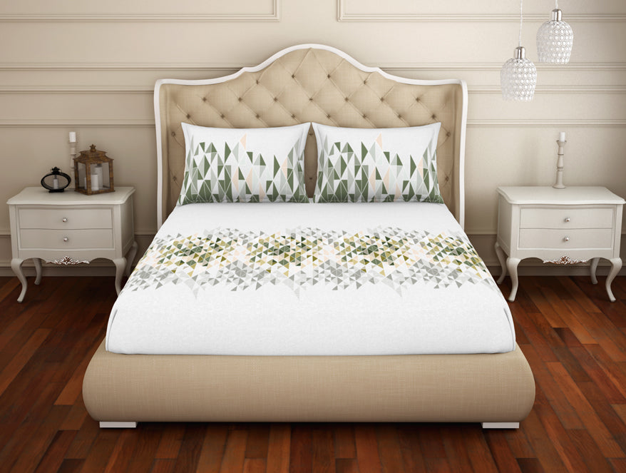 Spaces India Geometric Beechnut - Light Green 100% Cotton King Fitted Sheet - Anti Bacterial By Welspun