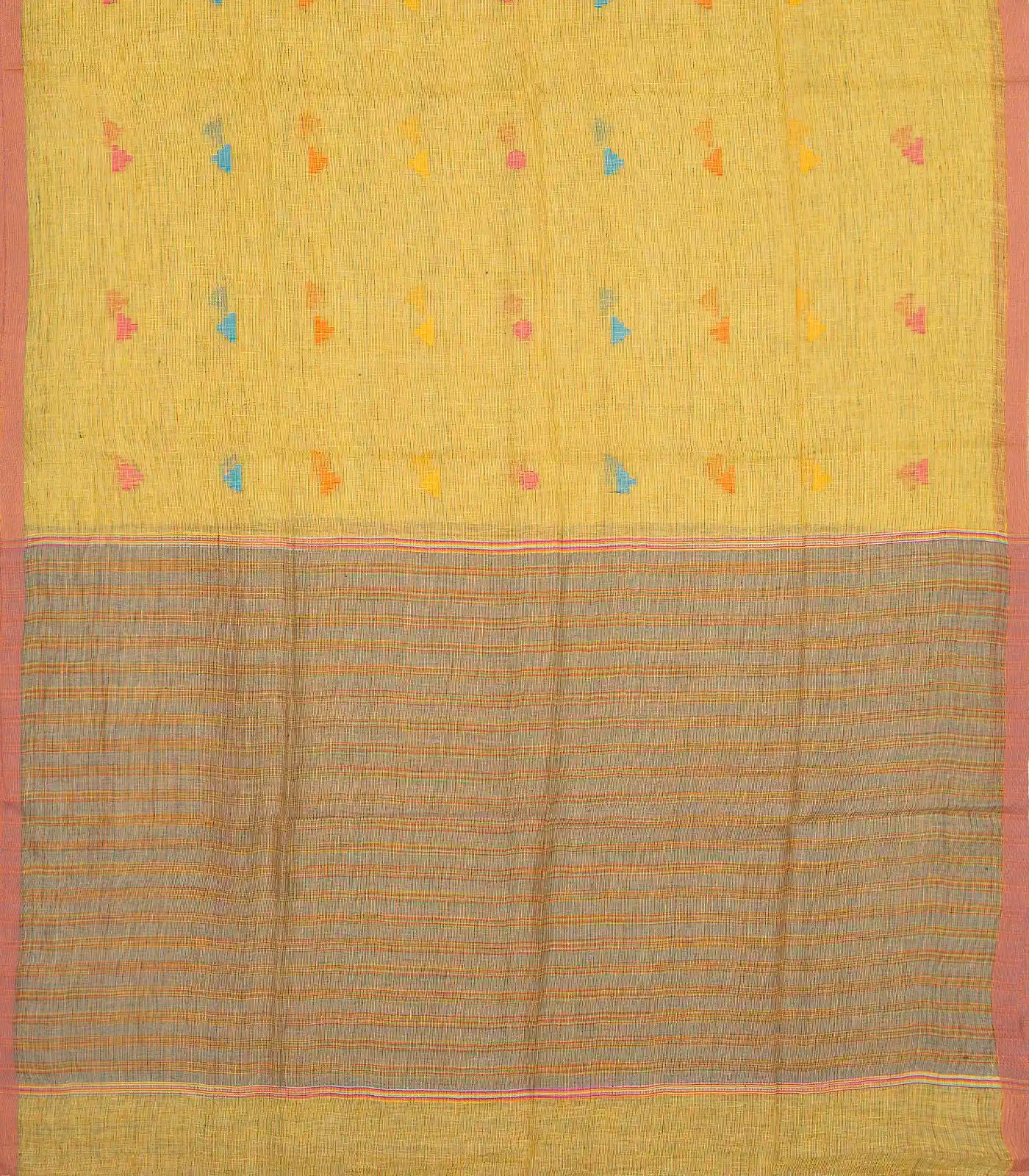 RmKV Gold Handloom Linen Saree With Temple Buttas - view 2