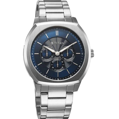 Titan Regalia Arc Analog with Day Date Second Subdial and Blue Dial Stainless Steel Strap Watch for Men 44mm 90213SM01 - view 2
