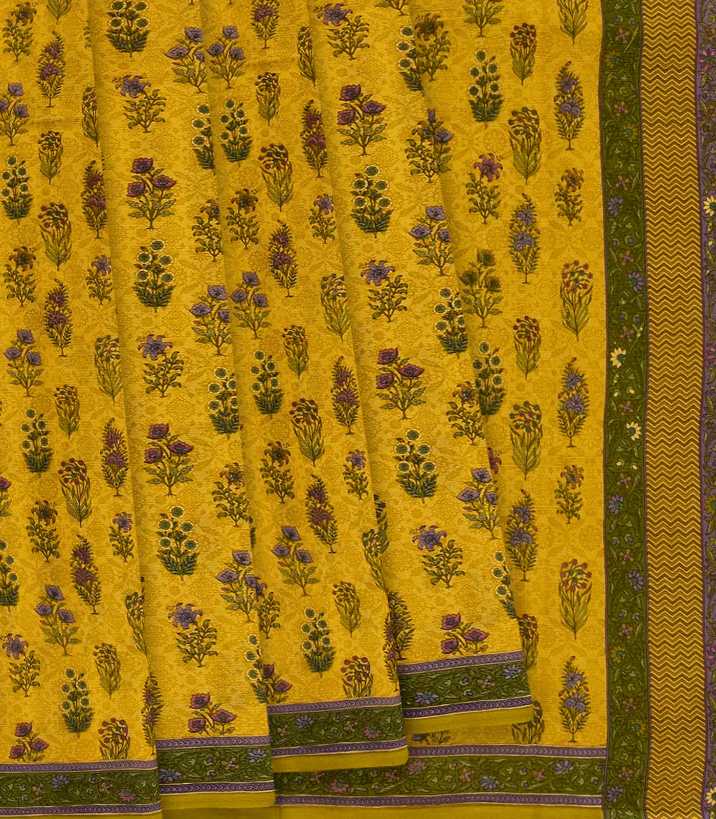 RmKV Gold Chiffon Printed Silk Saree With Floral Motifs-Gold