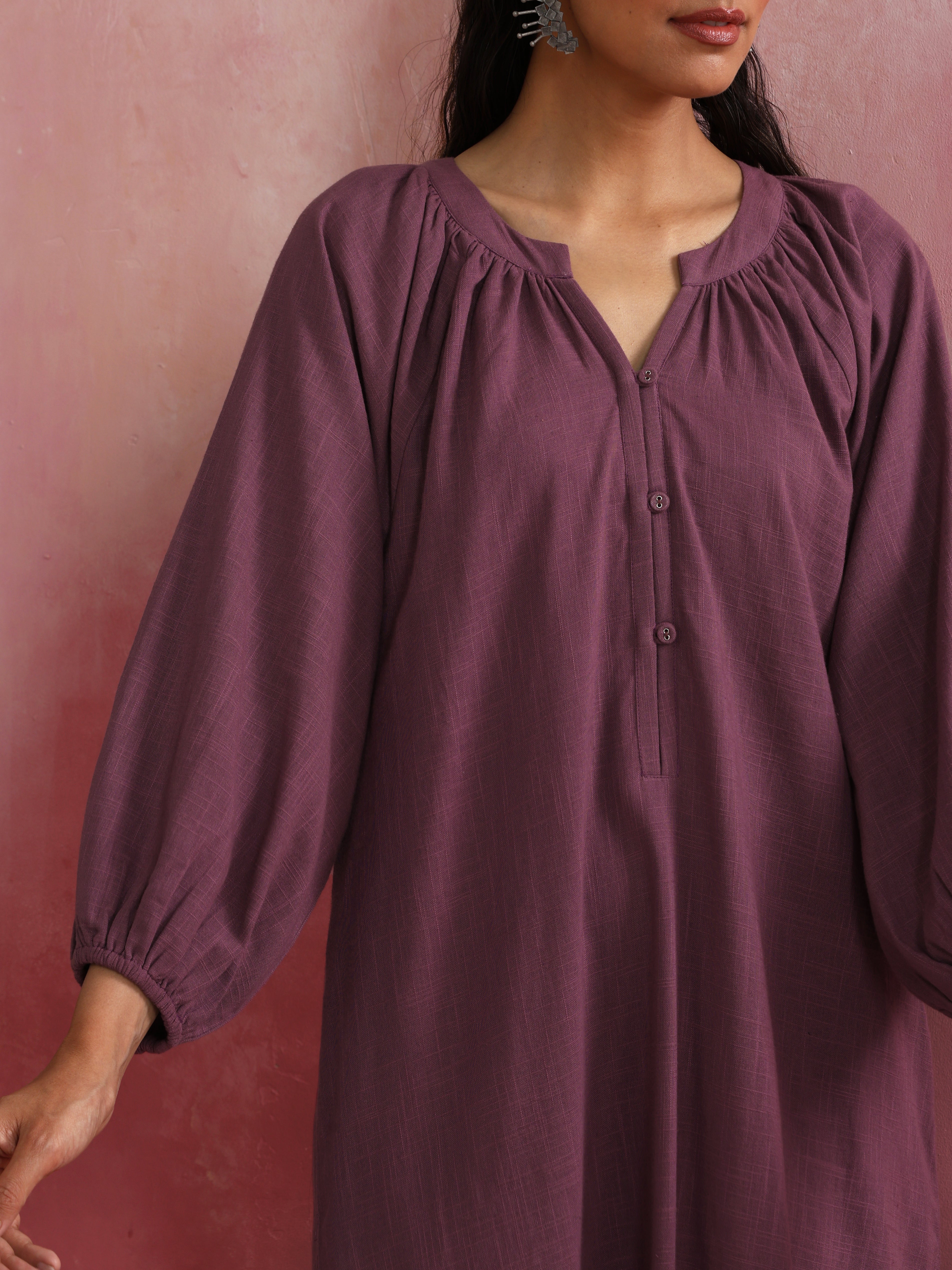 trueBrowns Light Purple Cotton Dobby Dress - view 6