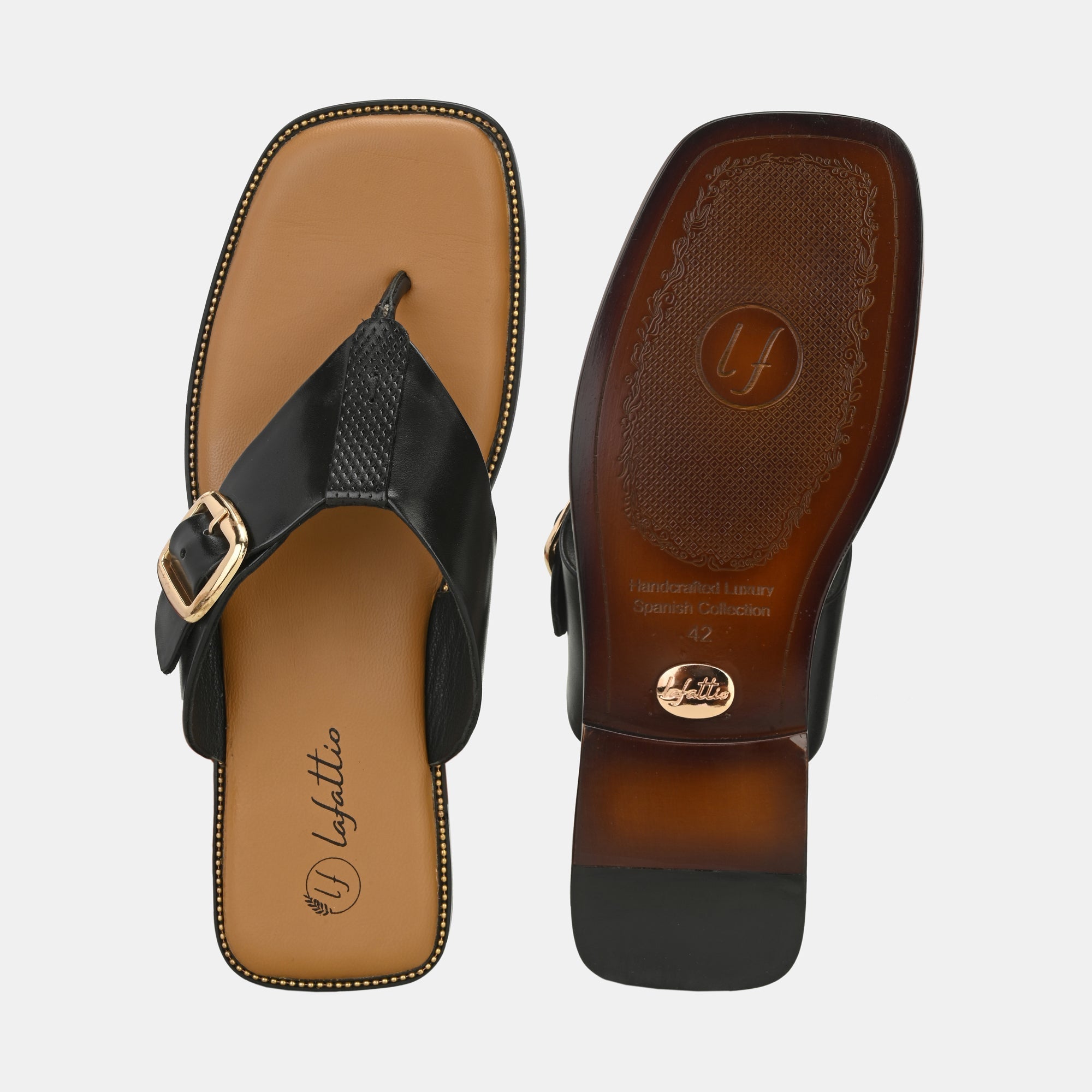 Black Buckled Slippers By Lafattio - view 3