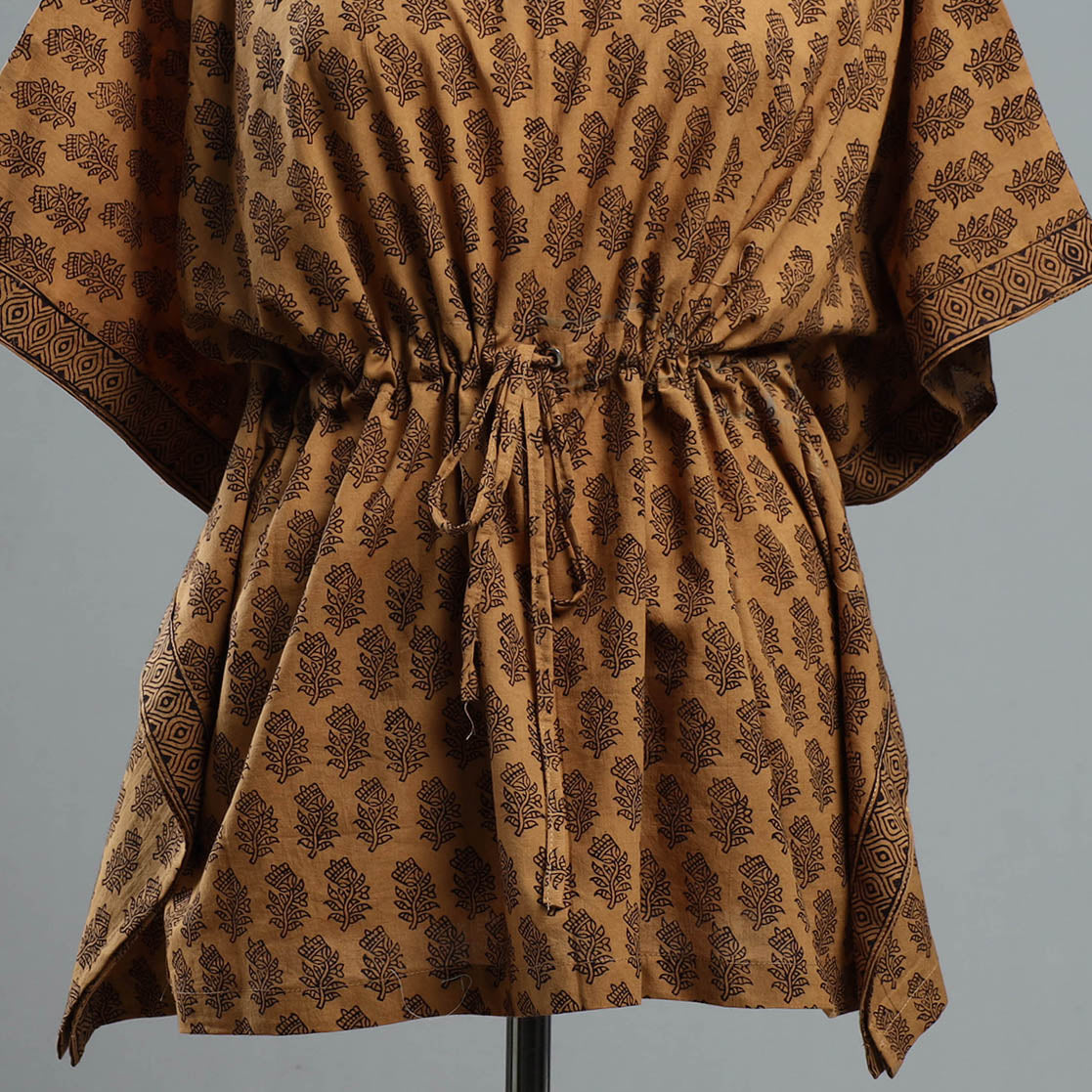 ITOKRI CASUALS Brown - Bagh Block Printed Cotton Kaftan with Tie-Up Waist (Short) - view 2