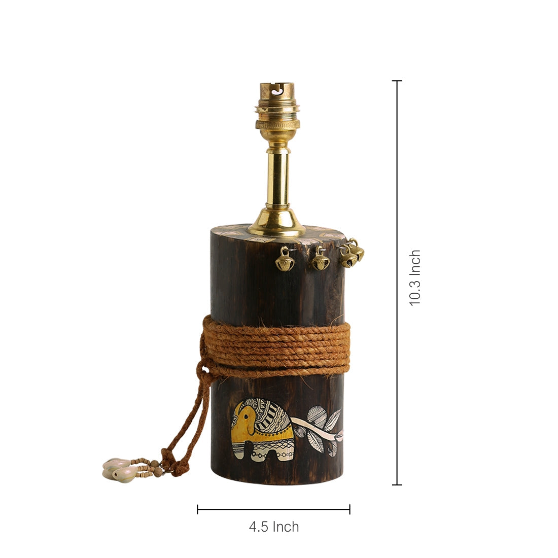EXCLUSIVELANE 'The Red-Shade Log' Madhubani Handpainted Table Lamp In Wood - view 5