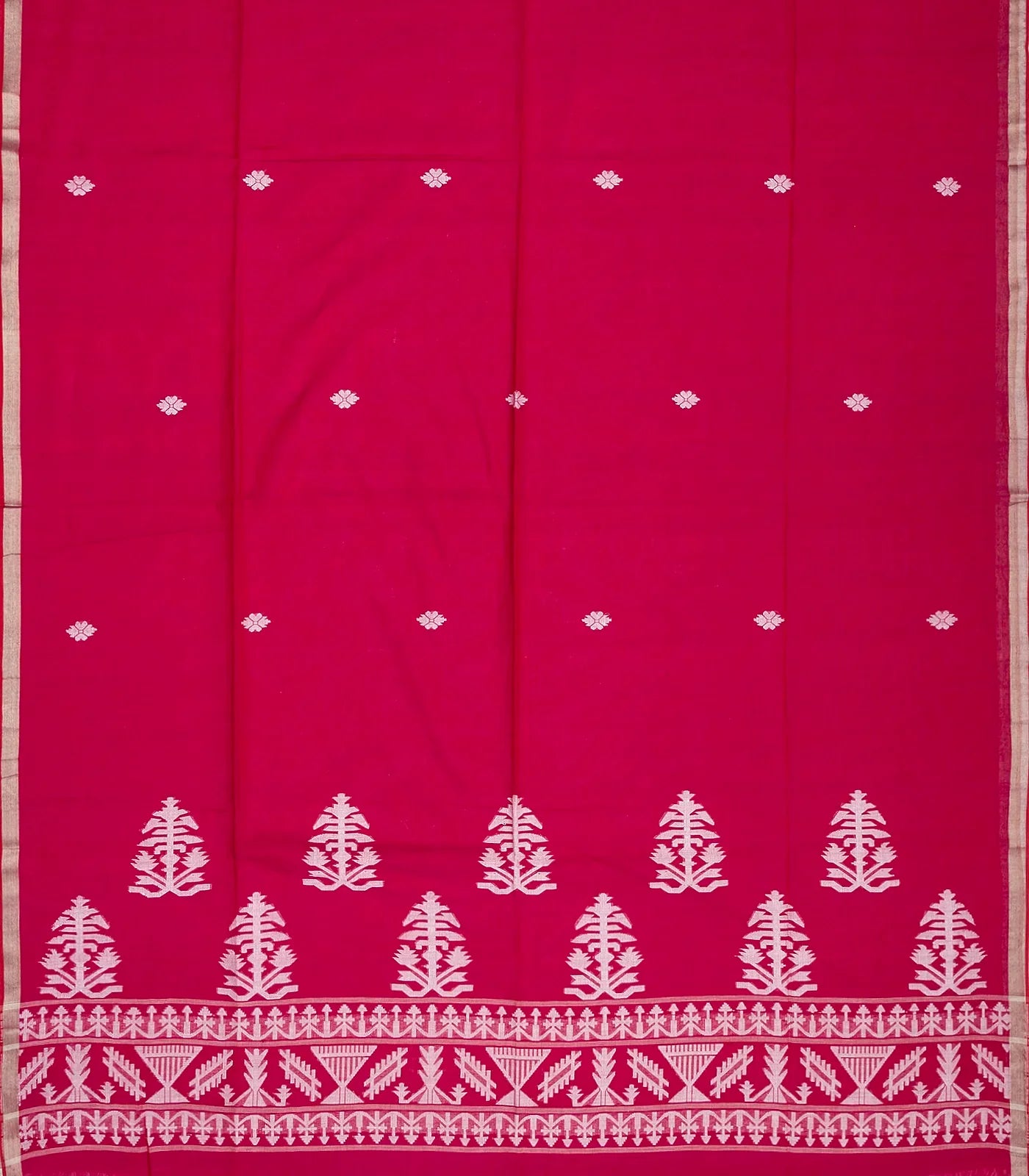RmKV Hot Pink Handloom Bengal Cotton Saree With Floral Buttas - view 2