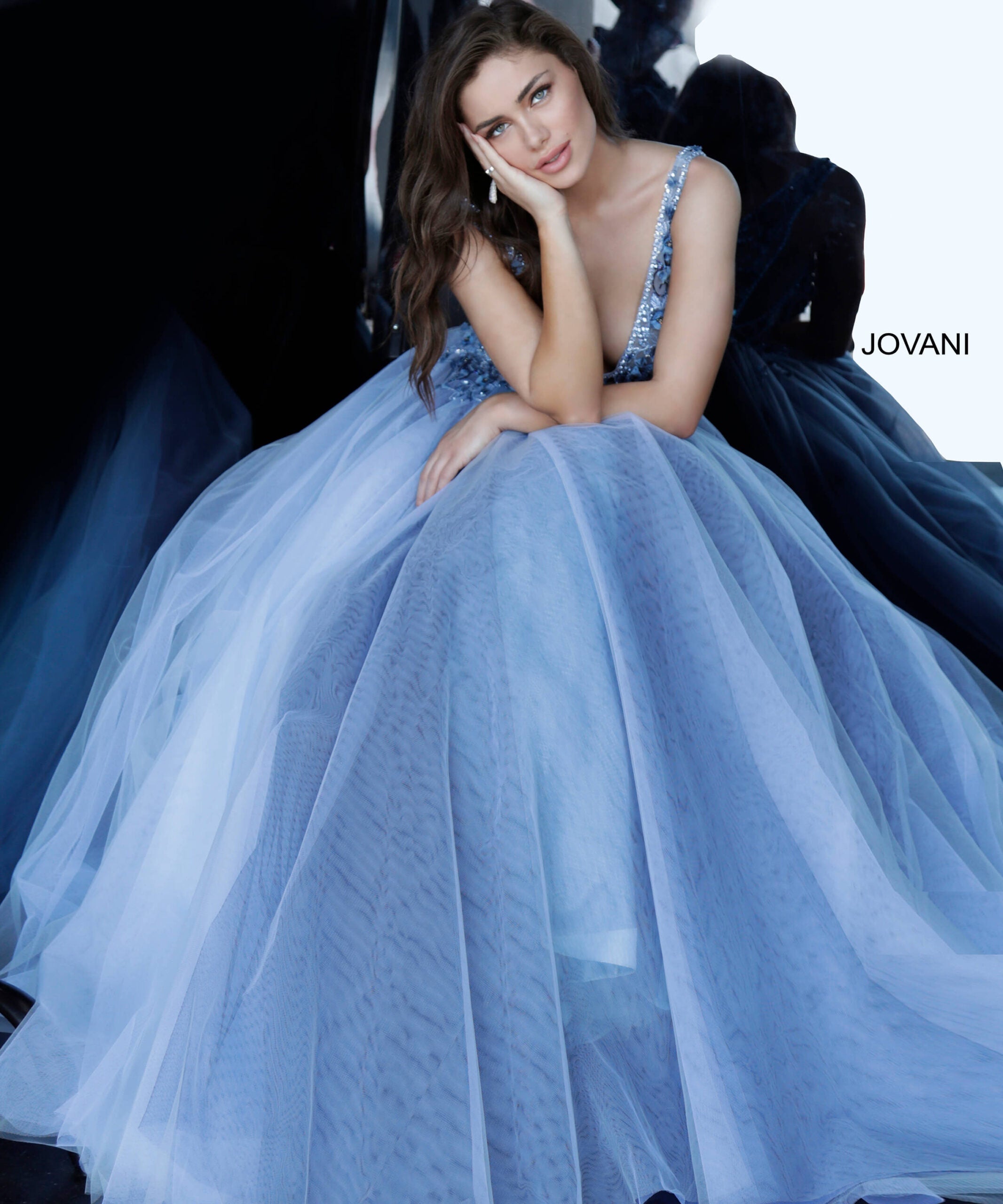 Tulle Sleeveless A-line Gown by Jovani 3110 - view 3