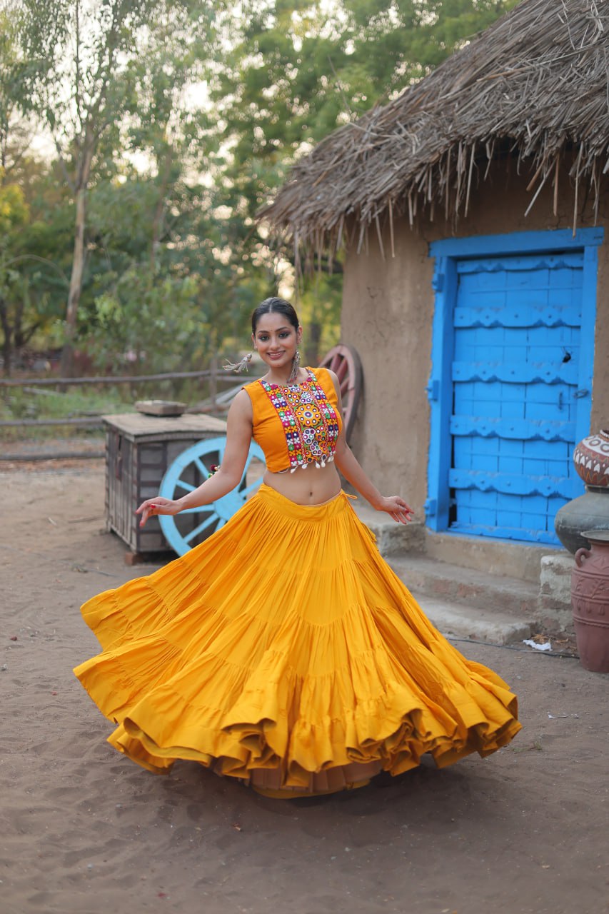 ClothsVilla Yellow Rayon Lehenga Set with Embroidered Gamthi Work - view 2