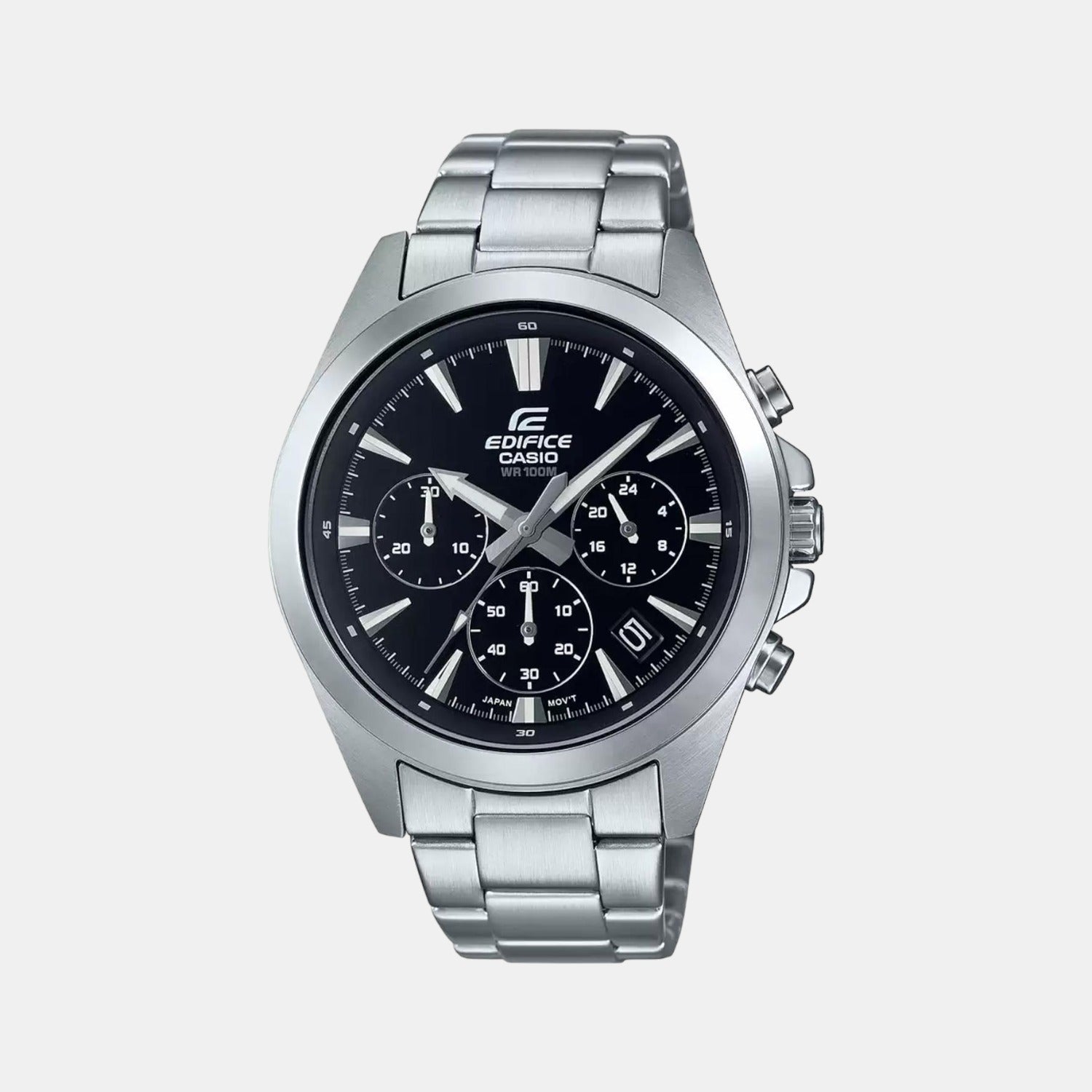 Casio Edifice Men Quartz Black Dial Chronograph Stainless Steel Watch ED544