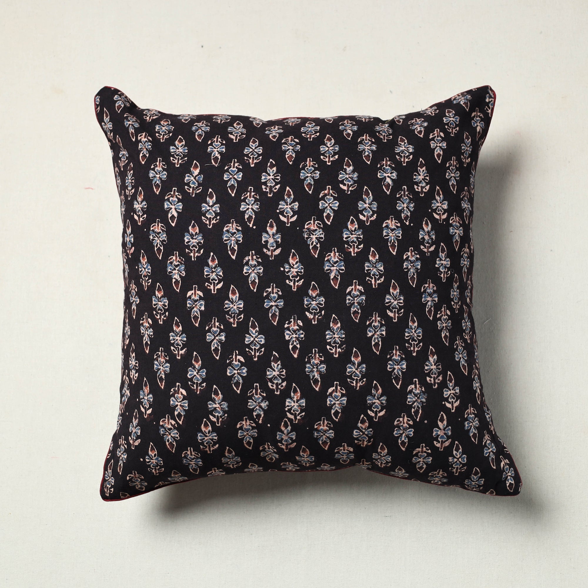 NOORI BAZAR Black - Block Printed Cotton Ajrakh Cushion Cover (16 x 16 in) 13