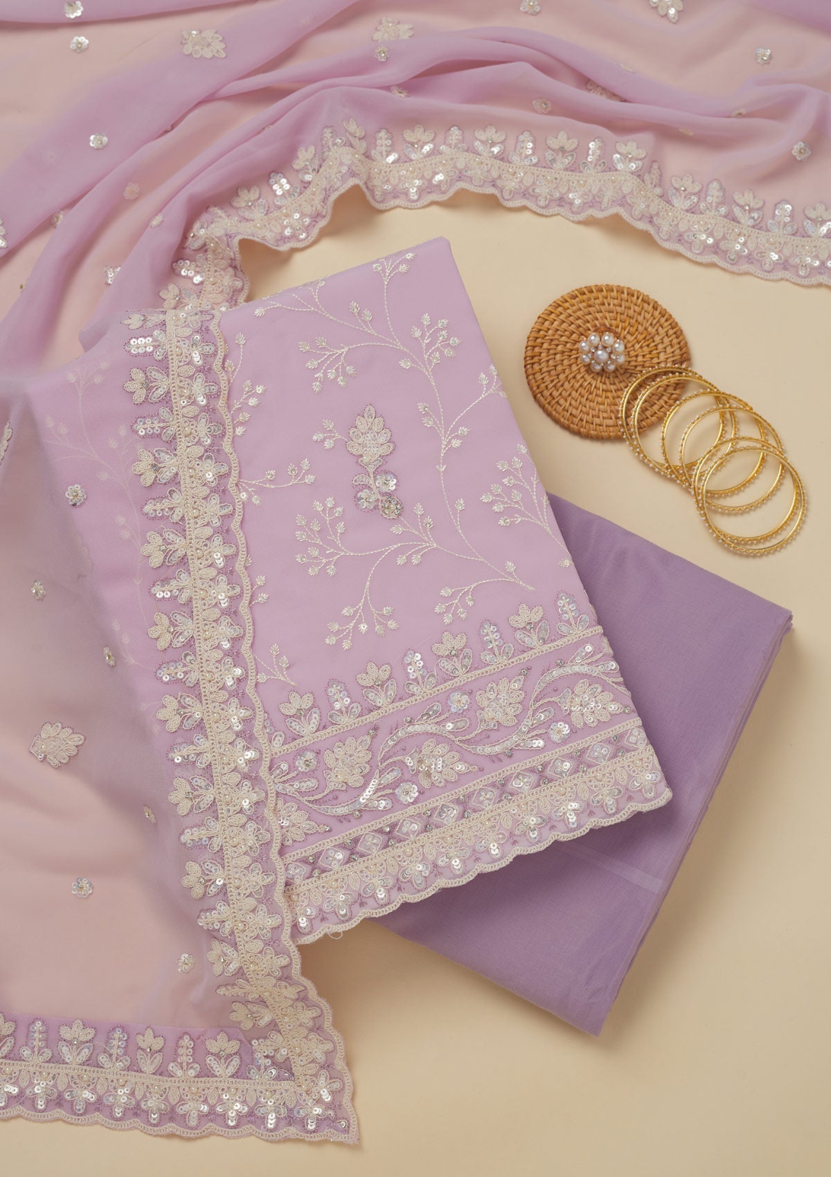 Koskii Lavender Sequins Georgette Unstitched Salwar Suit