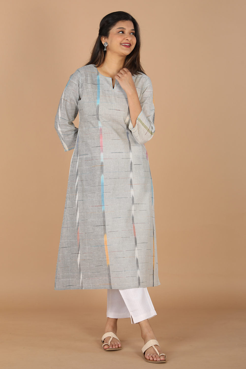 Kalanjali Ethnics Cotton woven A line kurti – Women's, Grey