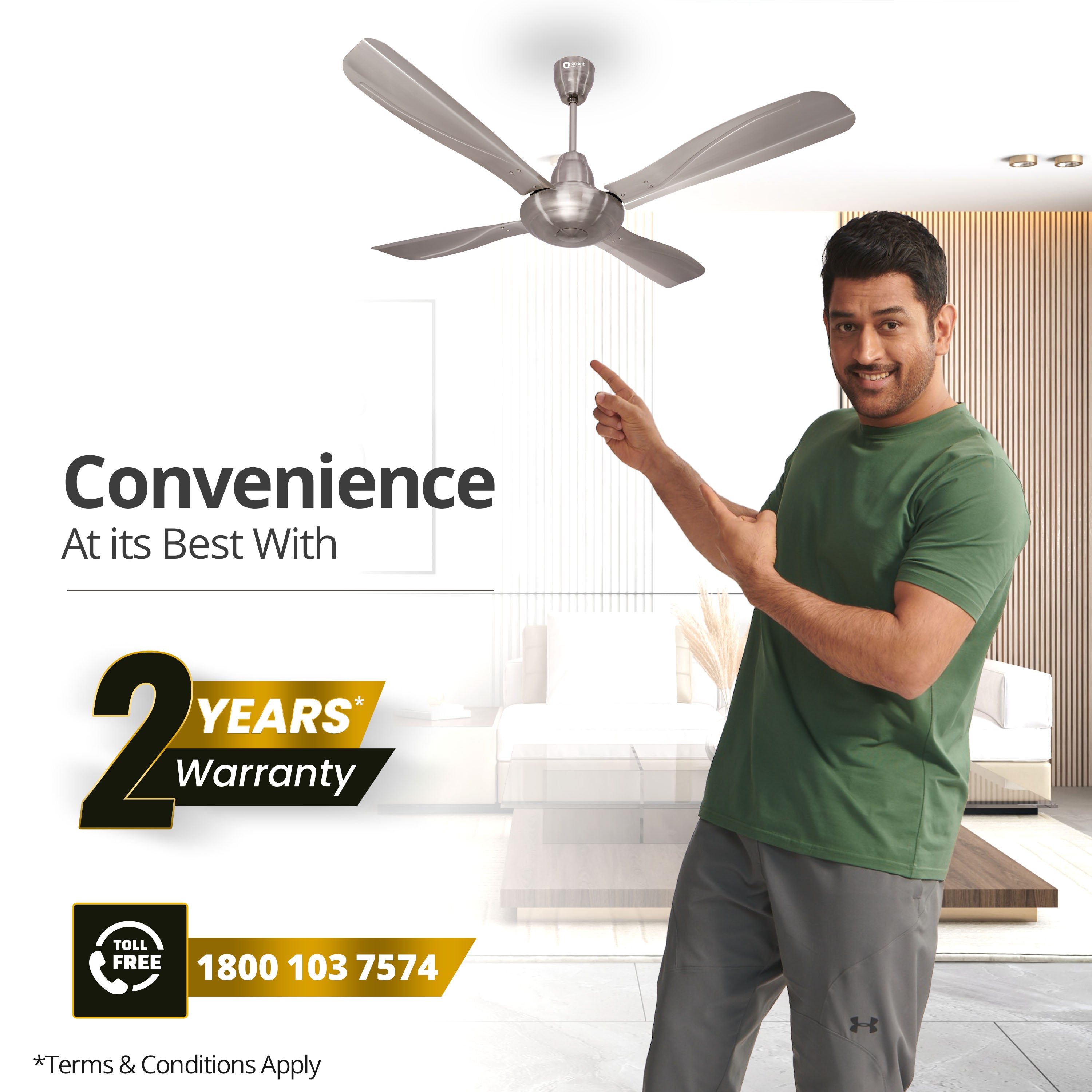 orientelectric Stallion 1320mm Wide Tipped and Electroplated Finish Blades Ceiling Fan - view 20