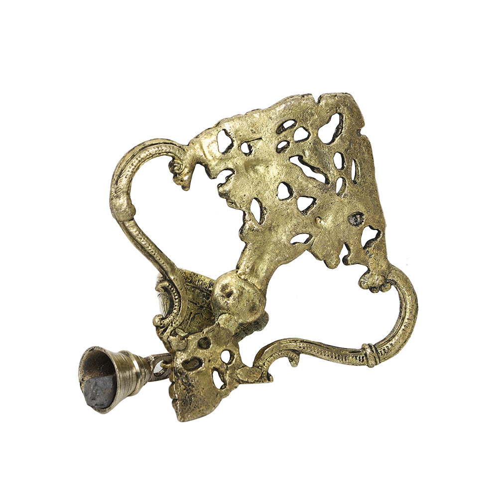 BAMBOO TREE JEWELS Antique Brass Metal Handcrafted Wall Hanging Diya with Bell (3.6 x 6.6 in) - view 4