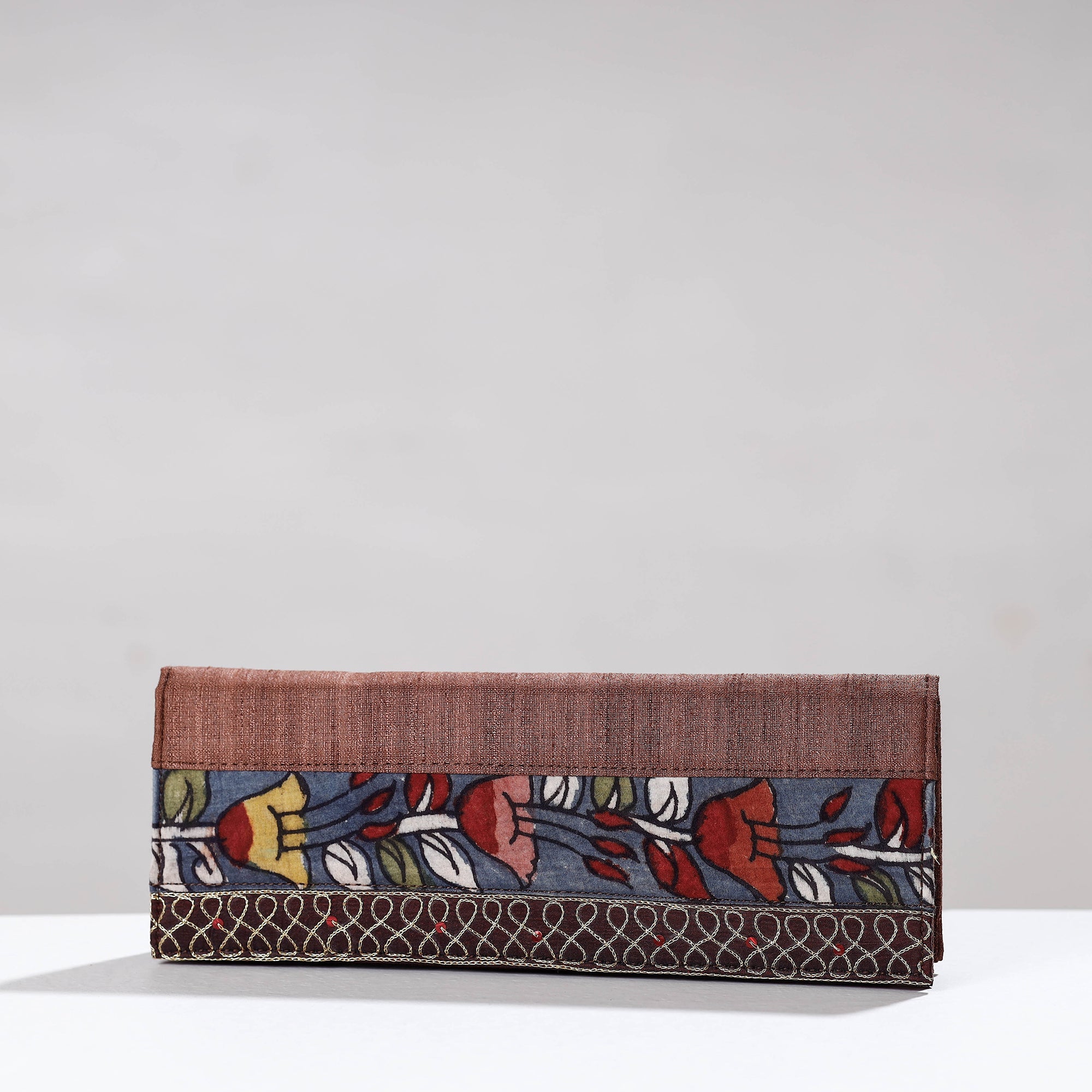 DWARAKA PLUS Brown - Handpainted Kalamkari Ghicha Silk Clutch