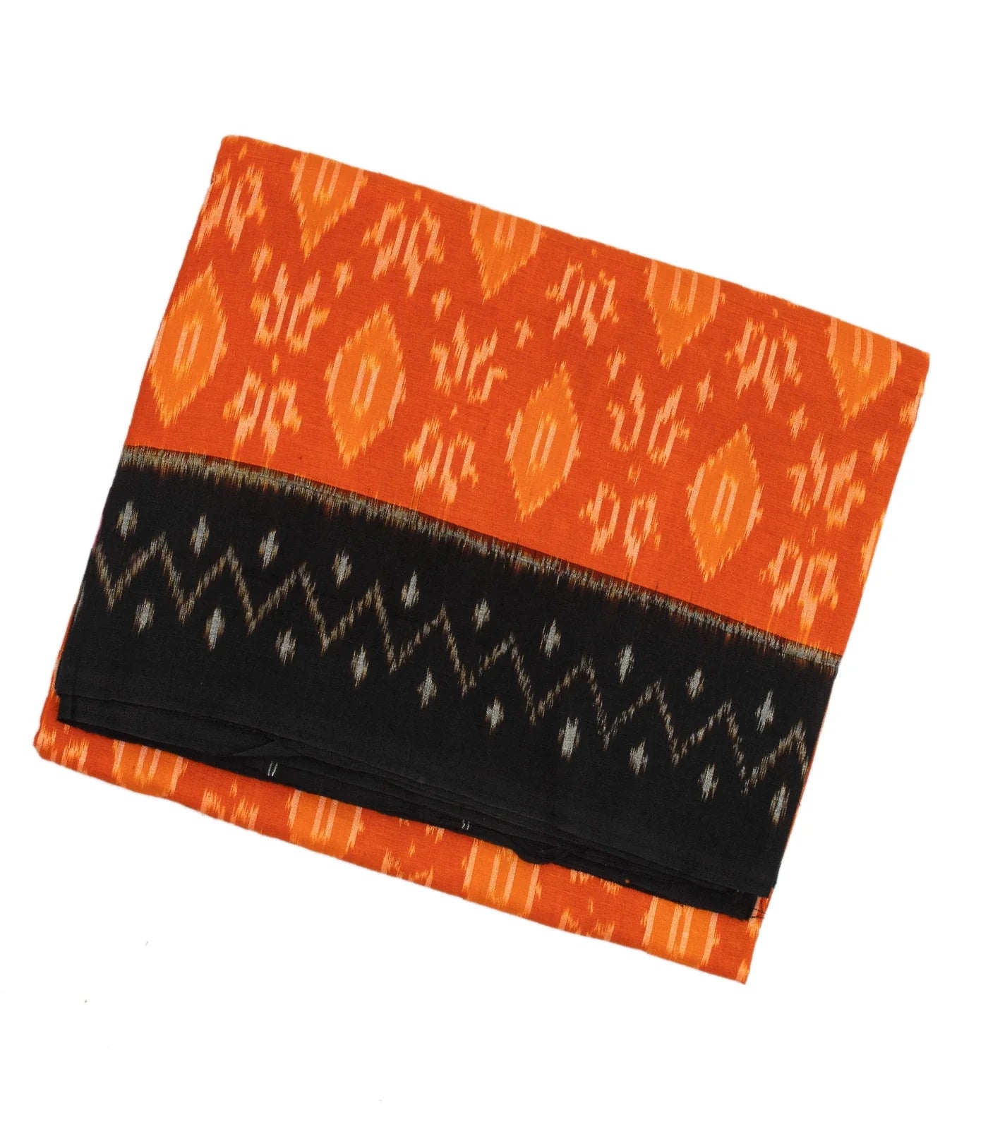 RmKV Orange Handwoven Orissa Cotton Saree With Tie & Dye Floral Motifs