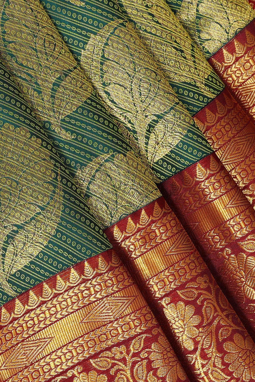 Kalanjali Kanchipattu Bottle Green Brocade Saree - view 2
