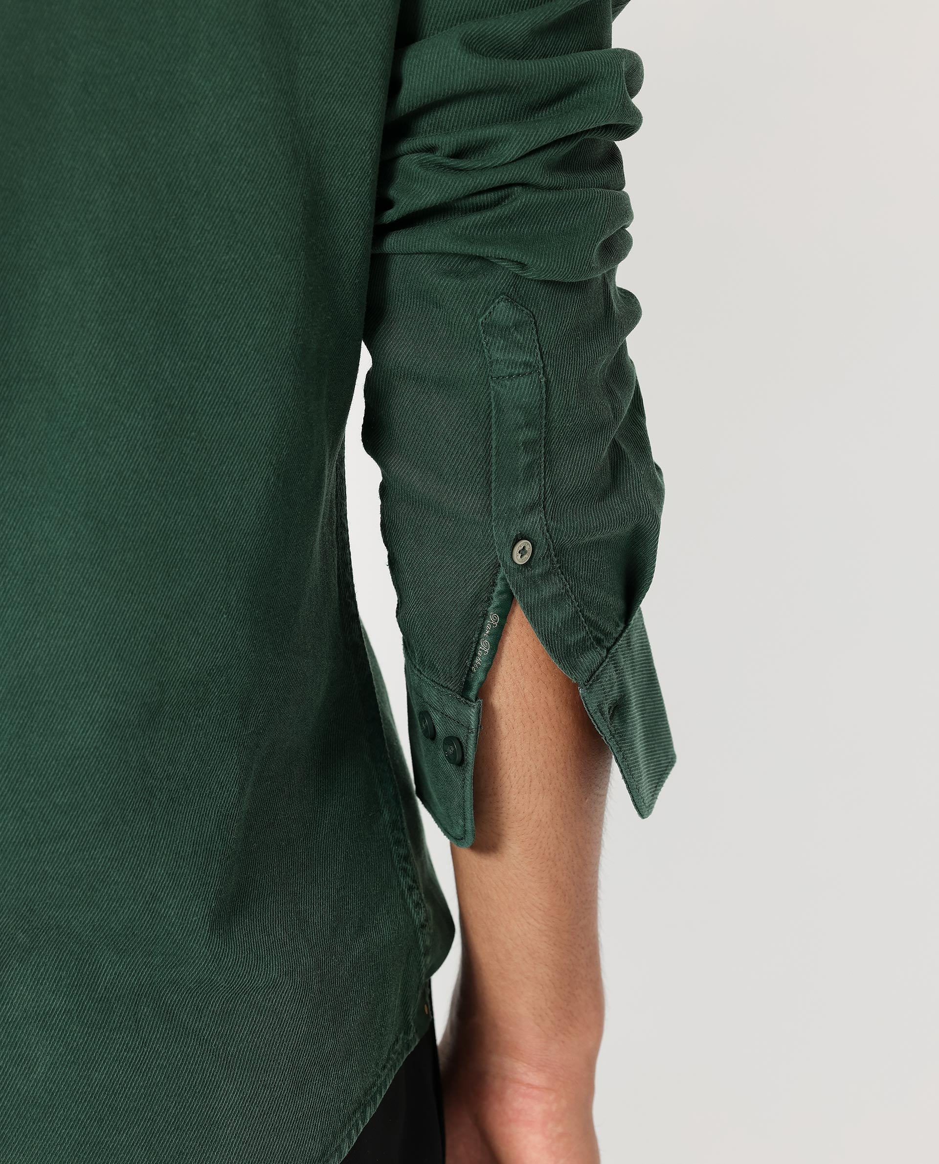 Rare Rabbit Men's Lyton Dark Green Cotton Fabric Full Sleeves Solid Twill Shirt - view 3