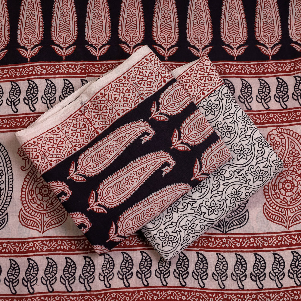 BAGH PRINTS BY UMAR FARUK KHATRI Black - 3pc Natural Dyed Cotton Bagh Print Suit Material Set - view 2