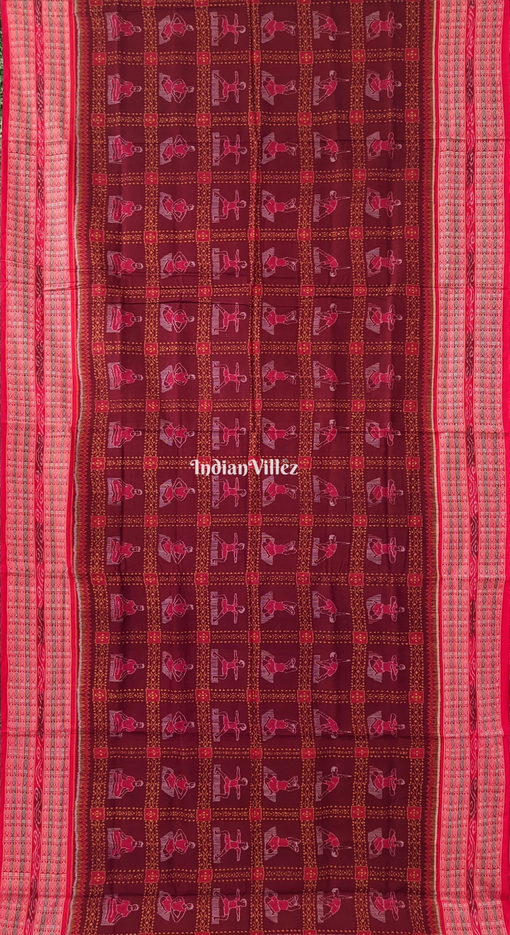 IndianVillèz Red Yoga Mudrasana Sambalpuri Cotton Saree - view 3