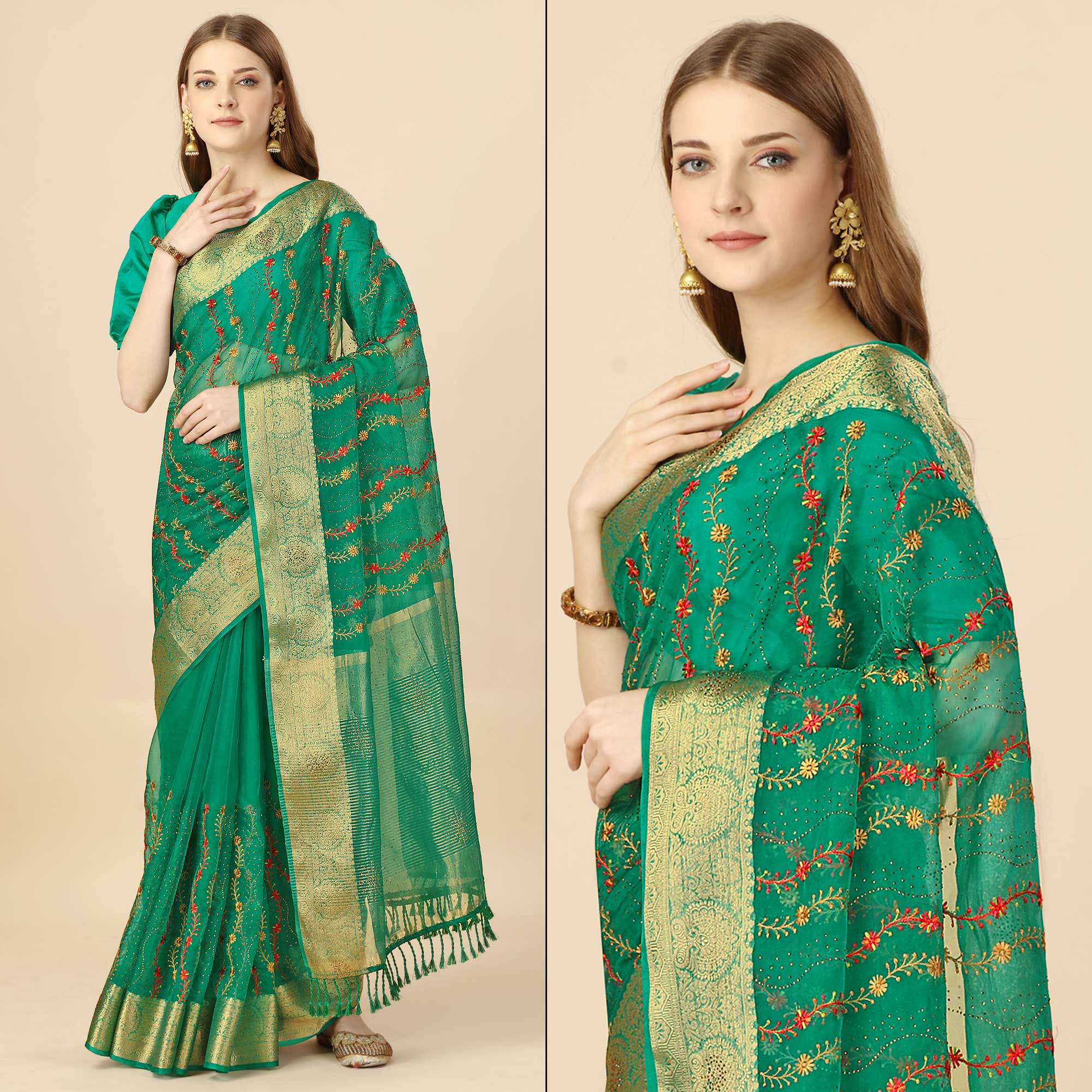 Green sarees – BlackTree green-floral-embroidery-with-swarovski-work-organza-saree-2