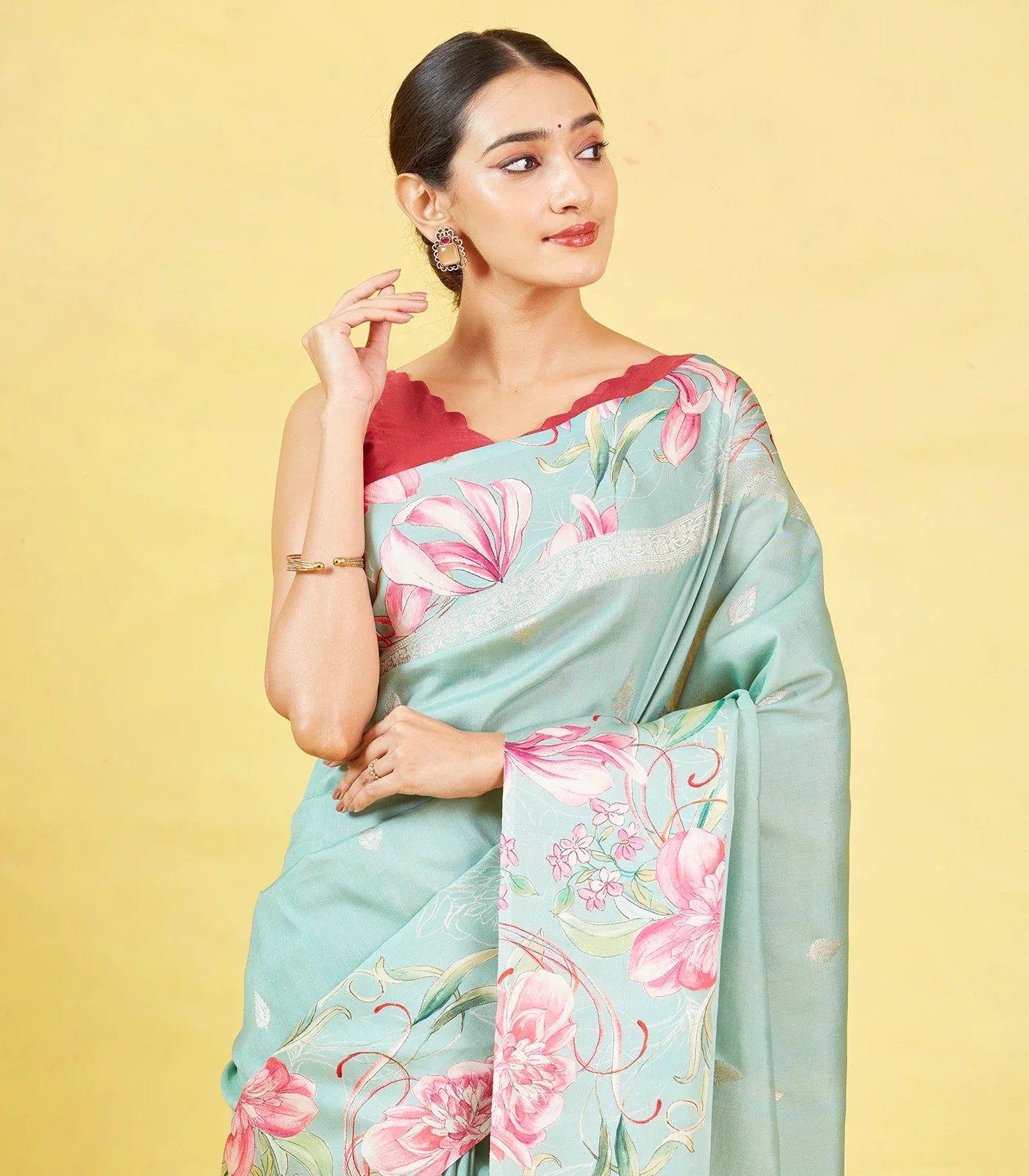 RmKV Aquamarine Handloom Tussar Silk Saree With Printed Border - view 2