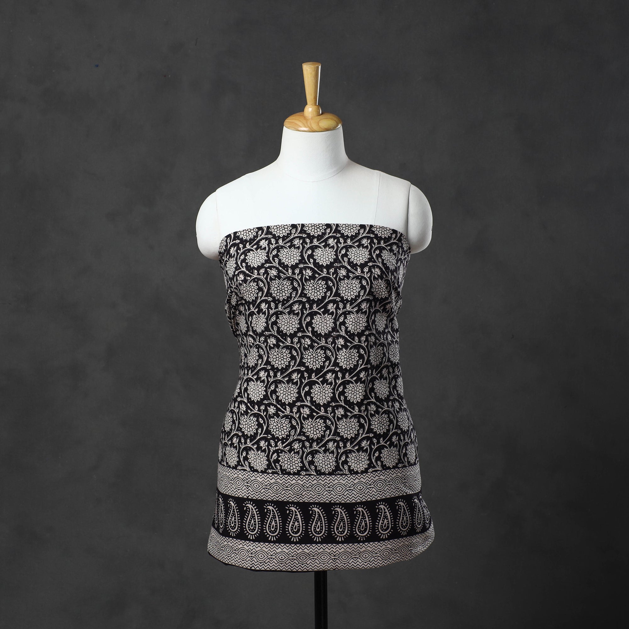 BAGH PRINTS BY MOHAMMED BILAL KHATRI Black - Natural Dyed Cotton Bagh Print Kurta Material (2.2m) 28