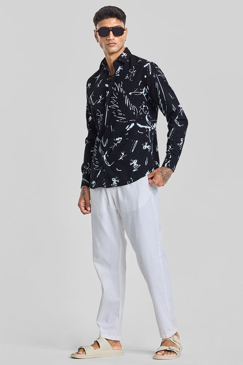 SNITCH Black Abstract Slim Fit Shirt - view 3