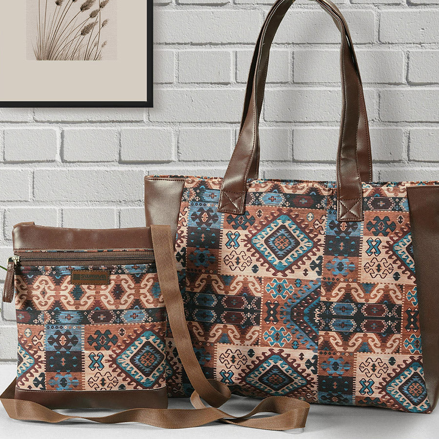 Swayam India Combo-aztec Design Tote Bag With Coordinated Satchel - view 2