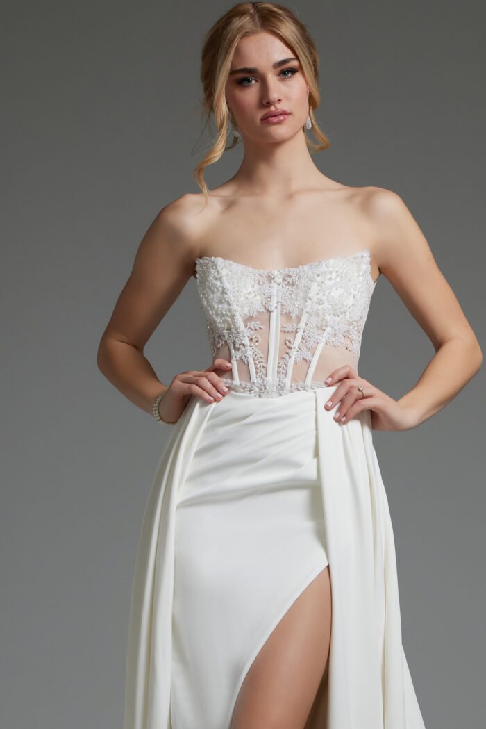 Jovani JB37128 Beaded Long High Slit Wedding Dress - view 3