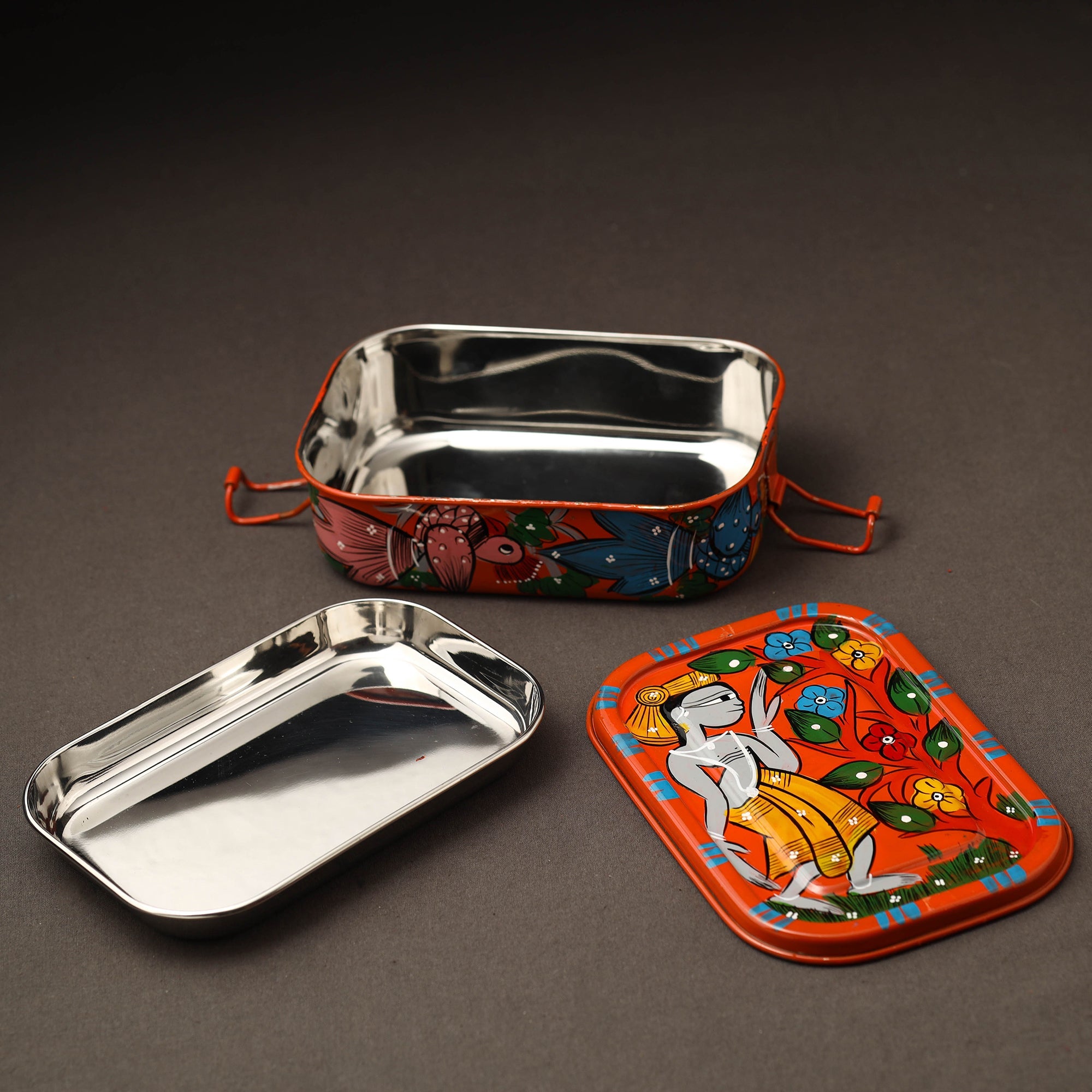 AAYAAS Bengal Patua Handpainted Stainless Steel Lunch Box (6 x 4 in) - view 2