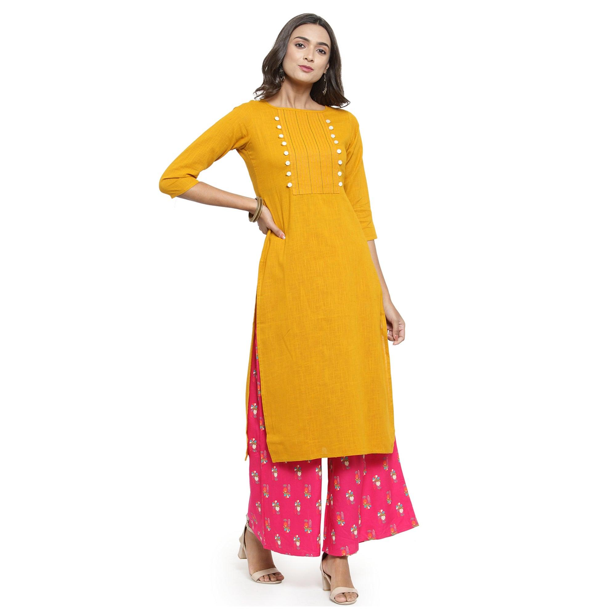 Peachmode Seller Delightful Yellow Colored Casual Wear Embroidered Cotton Kurti - view 5