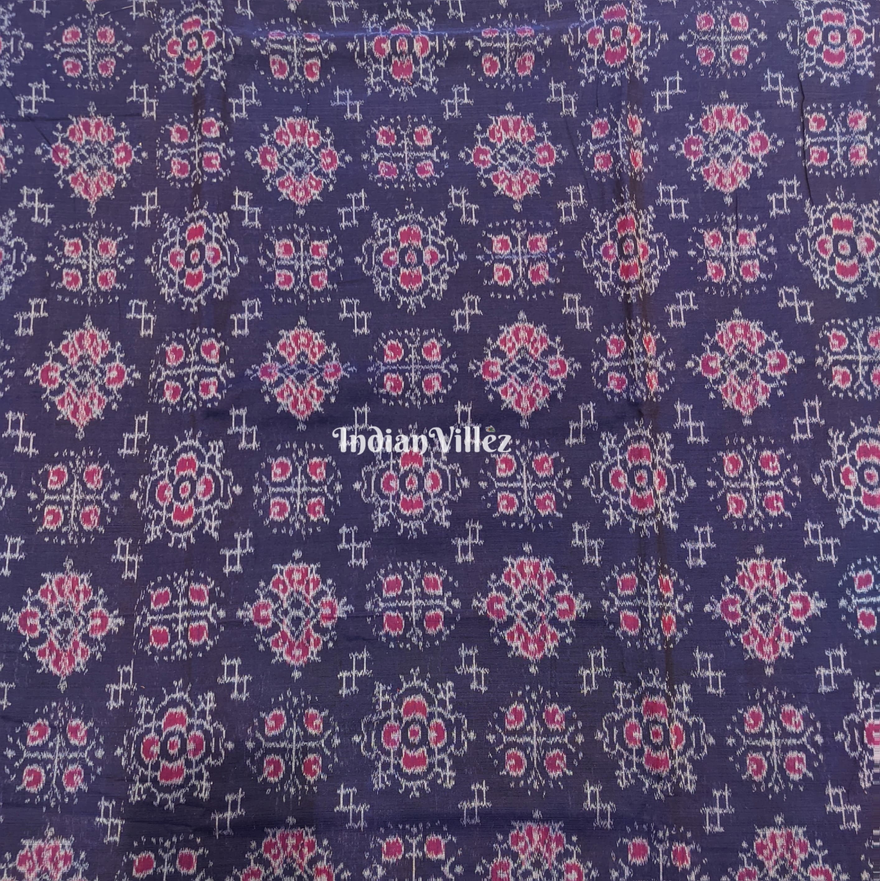 IndianVillèz Aubergine Blue Tribal Jhoti Design Sambalpuri Ikat Cotton Fabric - view 2