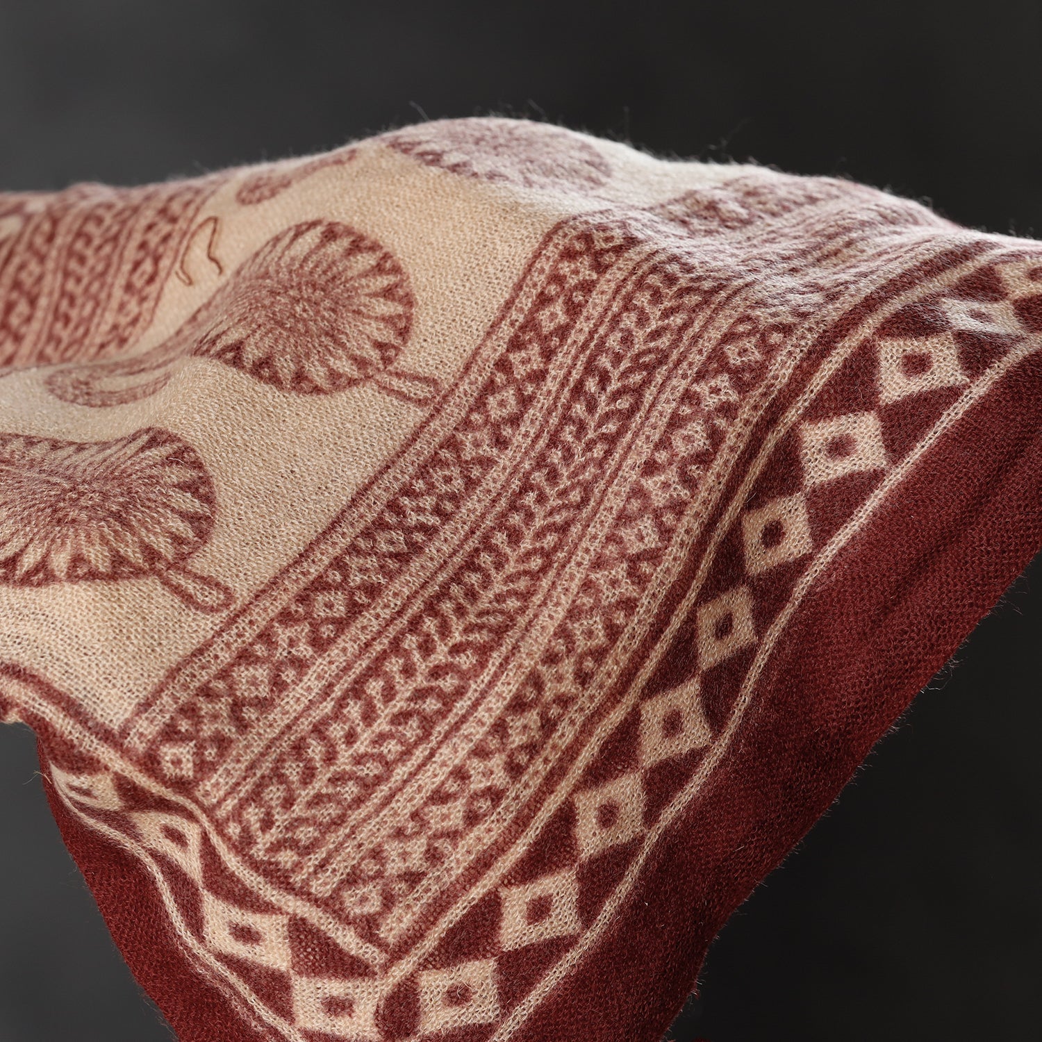BAGH PRINTS BY MOHAMMED BILAL KHATRI Brown - Bagh Block Printed Natural Dyed Woolen Muffler (61 in) - view 3