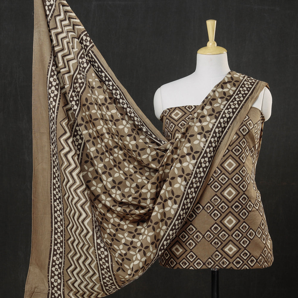 HAVELI CHRONICLES Brown - 3pc Cotton Block Printed Pipad Dress Material Set