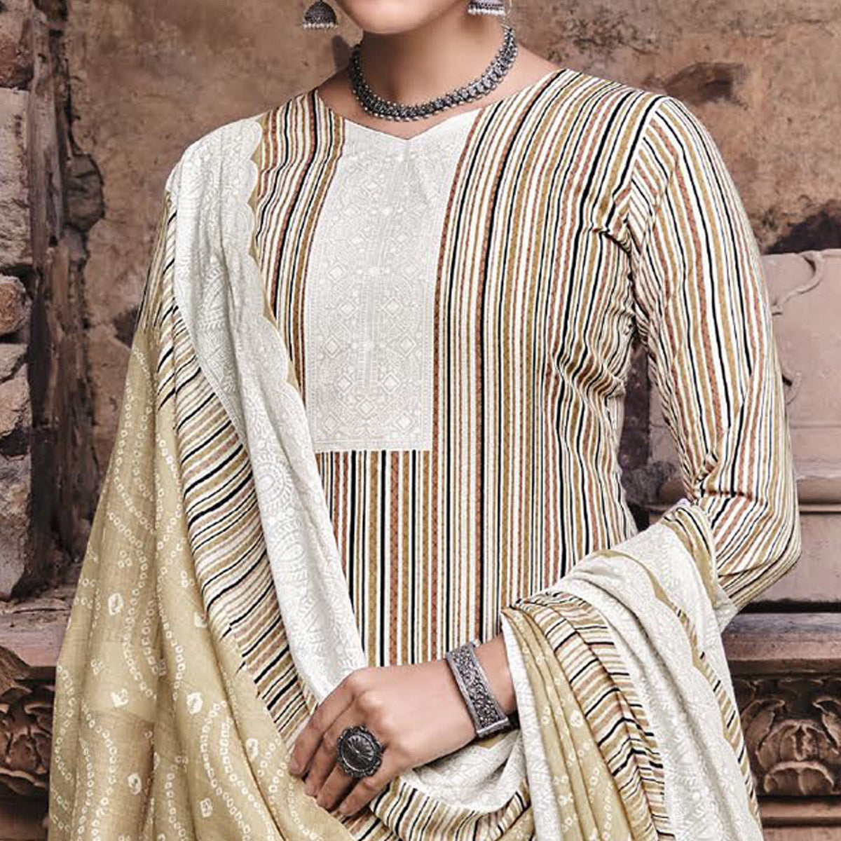 Peachmode Chikoo Printed Pure Cotton Salwar Suit - view 2