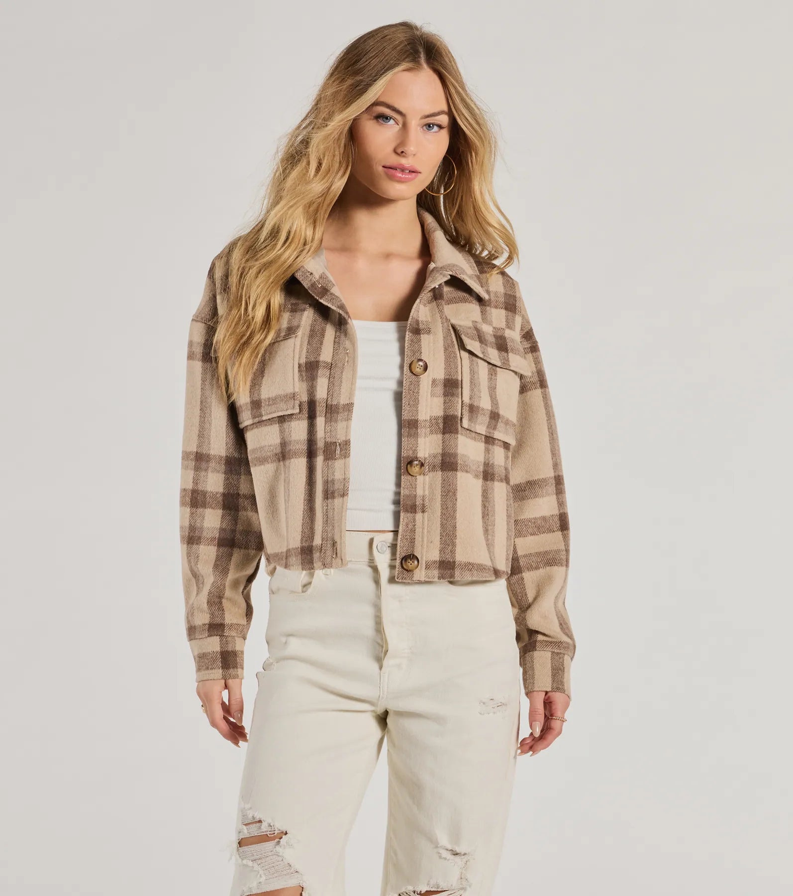 Windsor Perfectly Plaid Woven Oversized Cropped Shacket