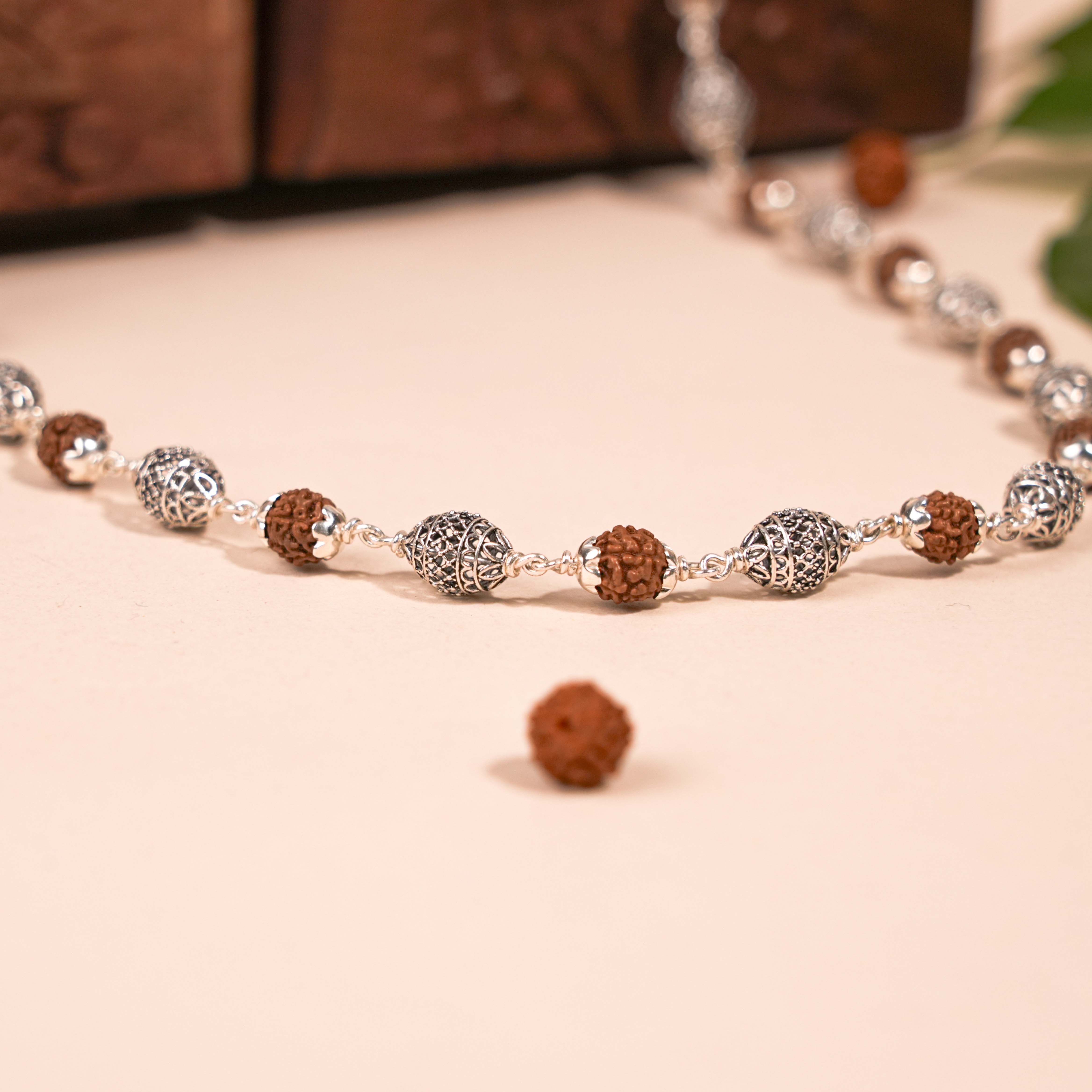 Prinjal Jewellers Rudraksha Silver Mala (Dome Beads)