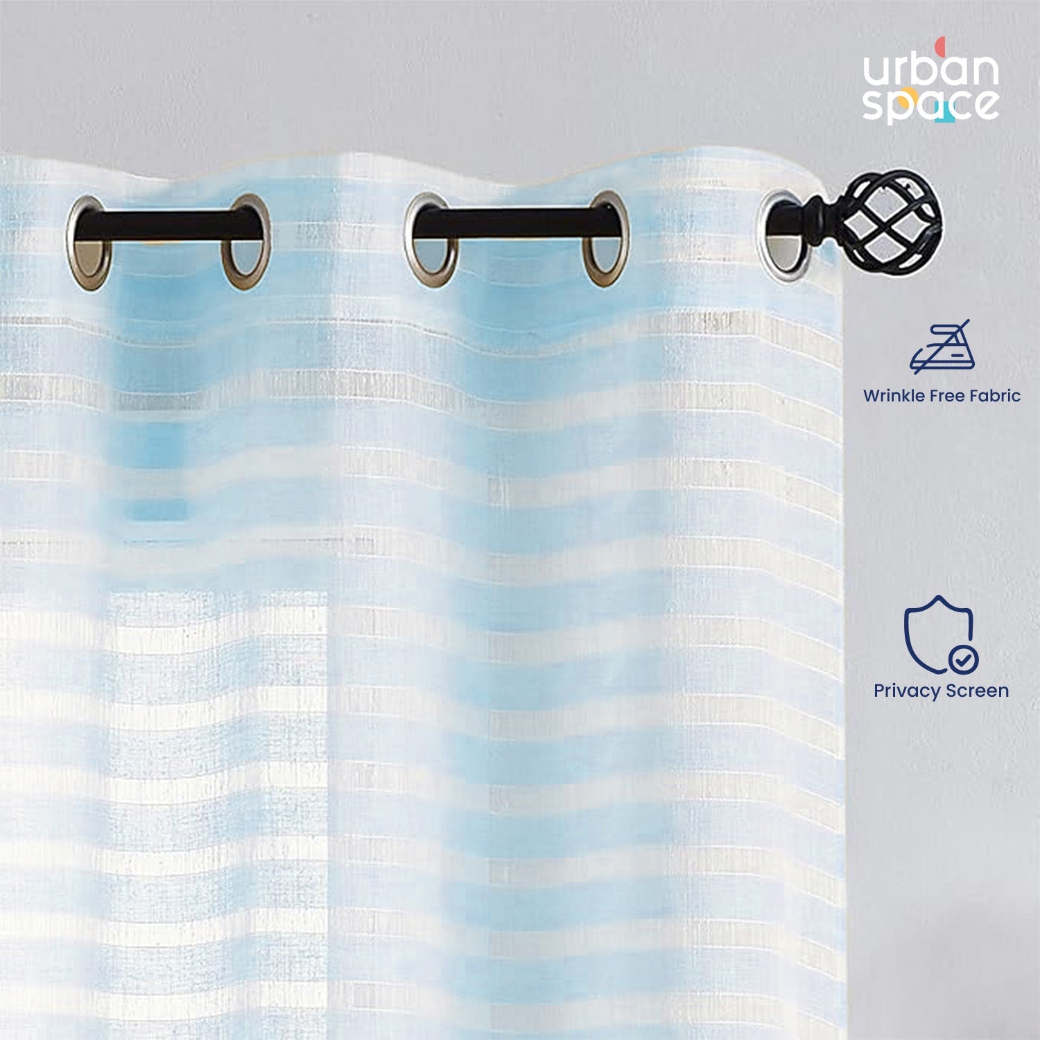 Urban Space -Home Furnishing Store Aari Collection Embriodered Sheer Curtains, 35-40 % Light Filtering Curtains - Pack of 2 - Horizontal Weaves SkyBlu - view 5