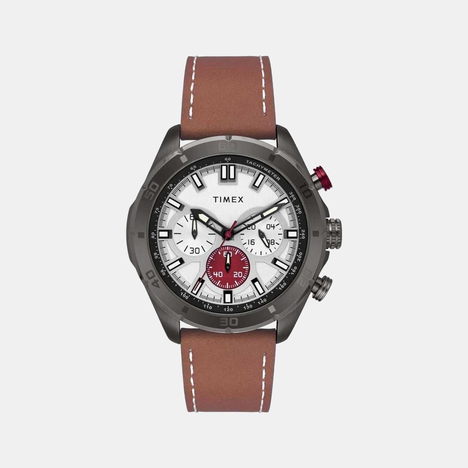 Timex E Class Men Quartz Silver Dial Chronograph Leather Watch TWEG20303