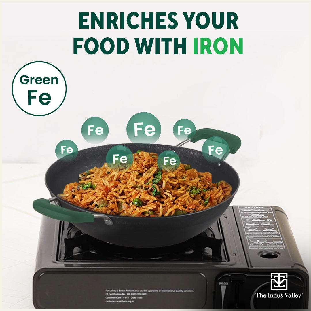 The Indus Valley 100% Pure Sheet Iron Kadai with Silicon Handle, Seasoned, Toxin-free - view 6
