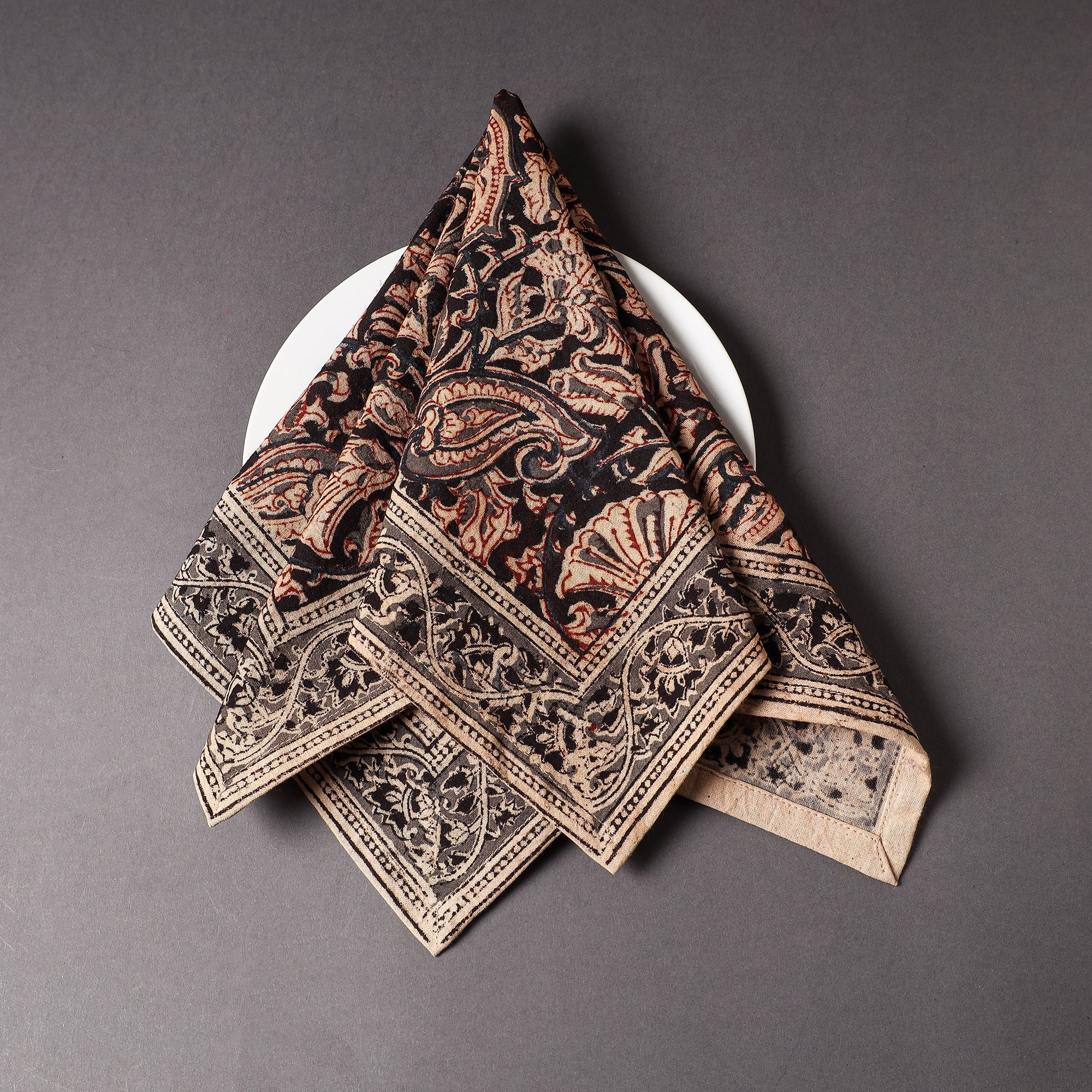 PITCHUKA SRINIVAS KALAMKARI PEDANA Black - Pedana Kalamkari Block Printed Cotton Napkin (18 x 18 in)