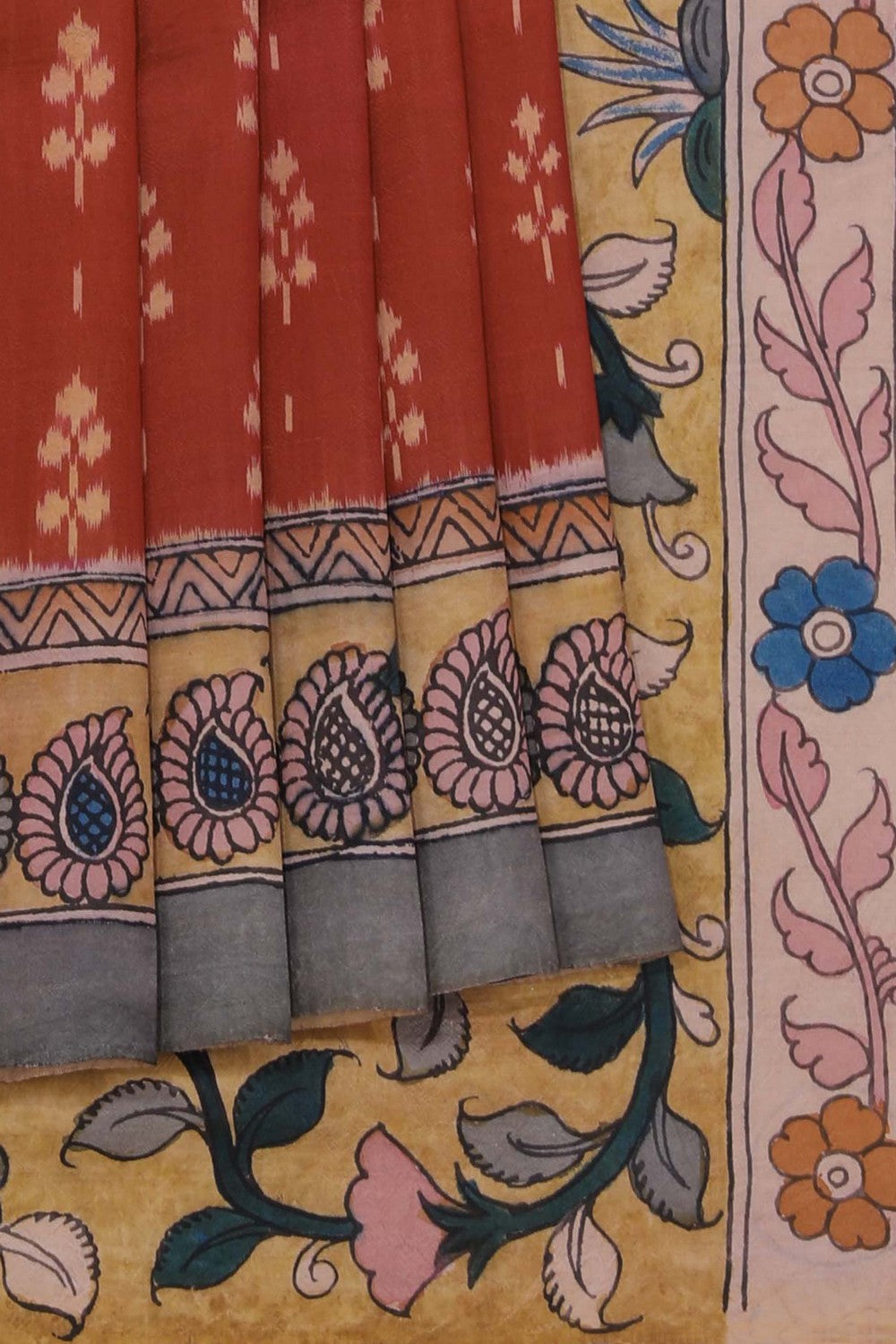 Kalanjali Kalamkari Painted Brownish Orange Saree