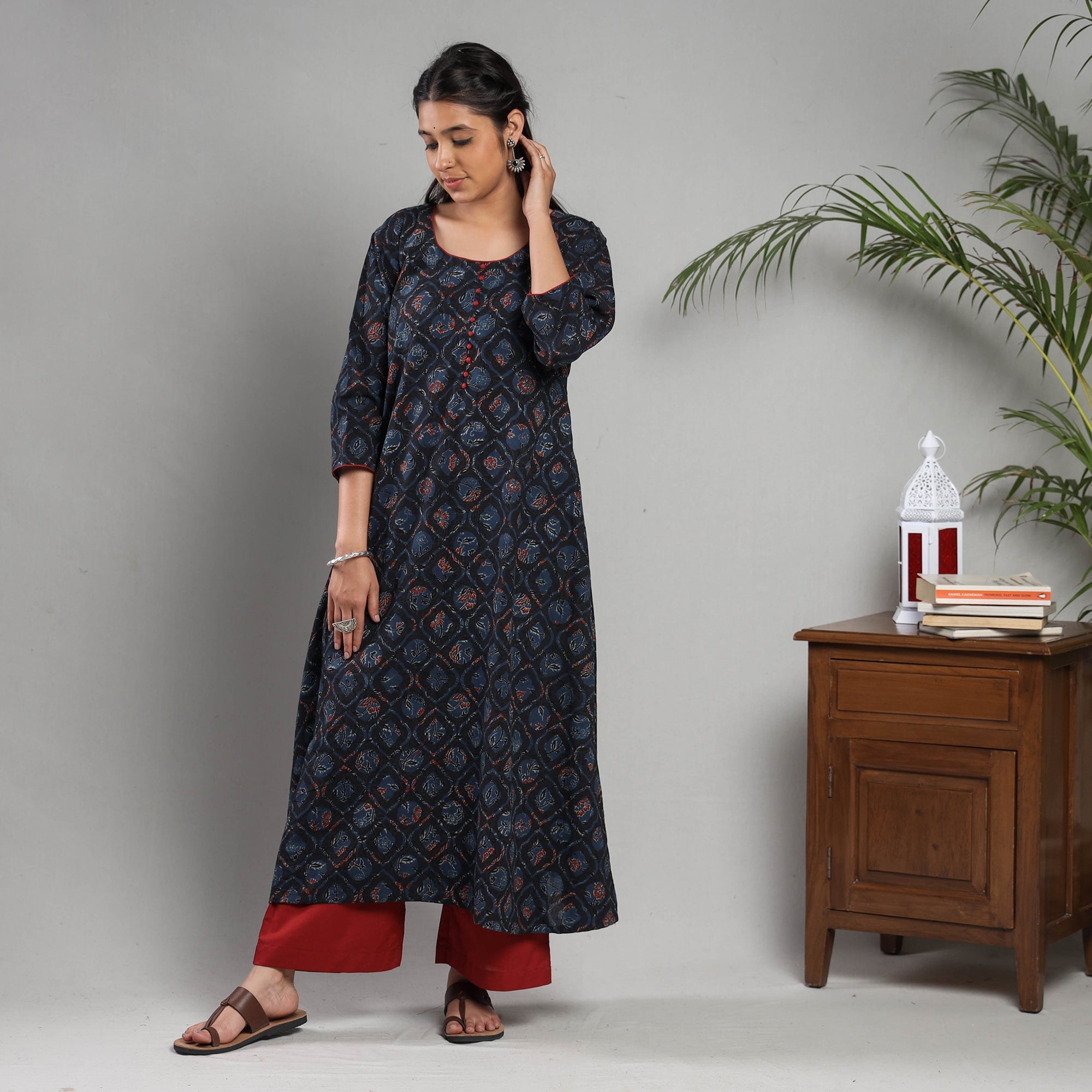 ITOKRI CASUALS Black Indigo Ajrakh Block Printing Cotton Kurta with Palazzo Set - view 2